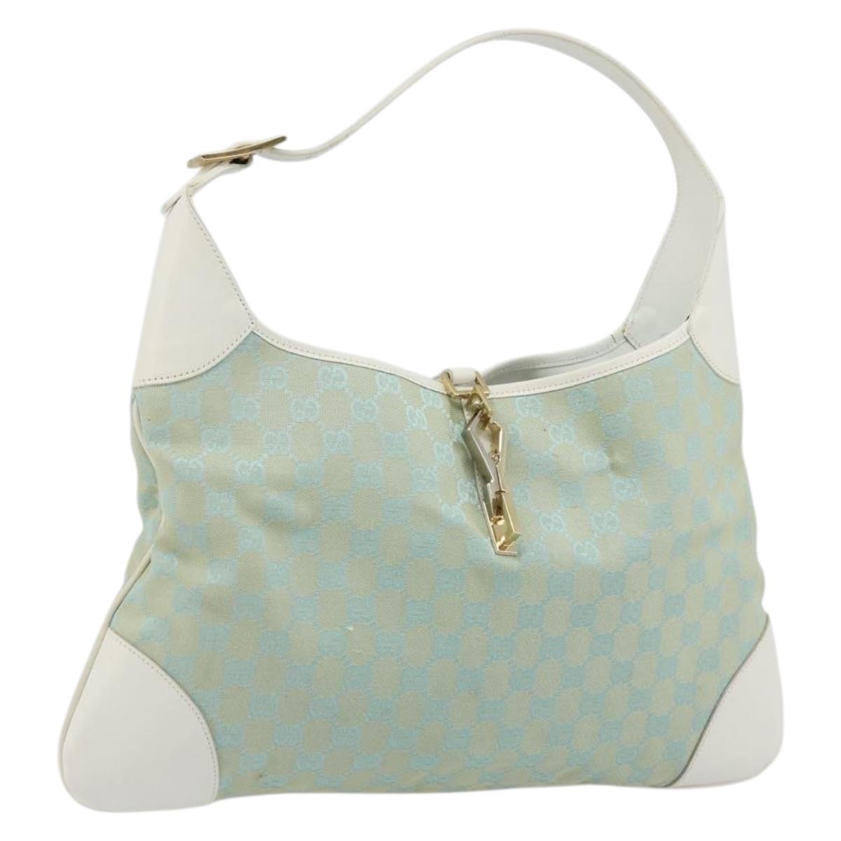 GUCCI GG Canvas Jackie Shoulder Bag Gold Light green 001 4075 1705 Auth 175485A