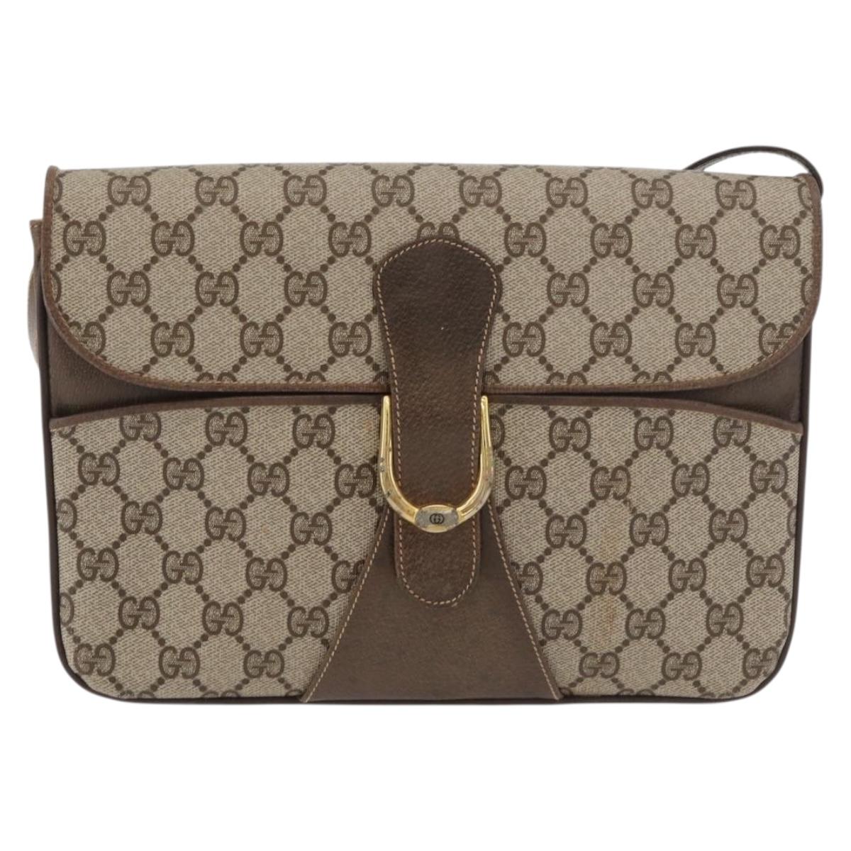 GUCCI GG Supreme Shoulder Bag PVC Beige Gold Auth 175501