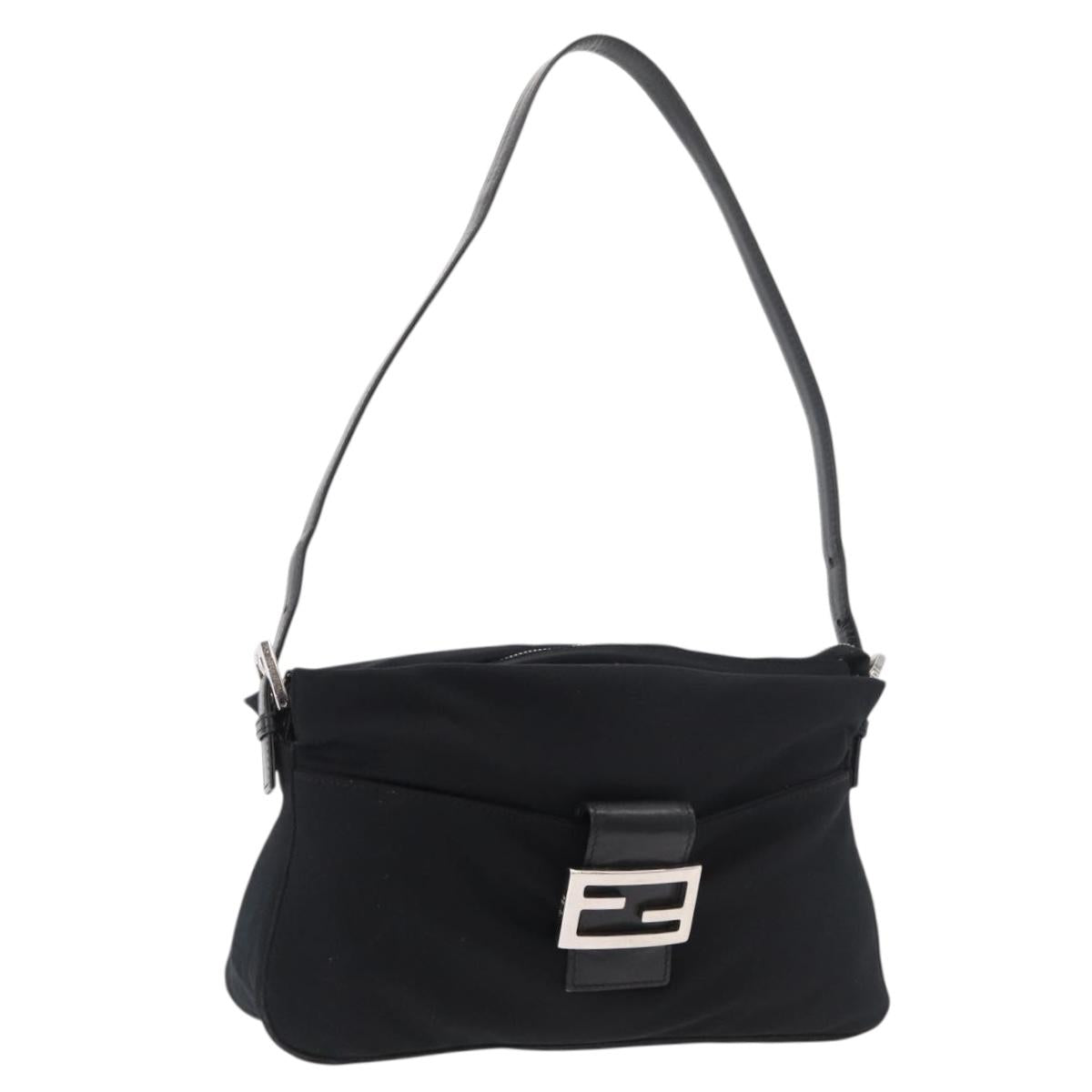 FENDI Mamma Baguette Shoulder Bag Nylon Black Silver Auth 175505A