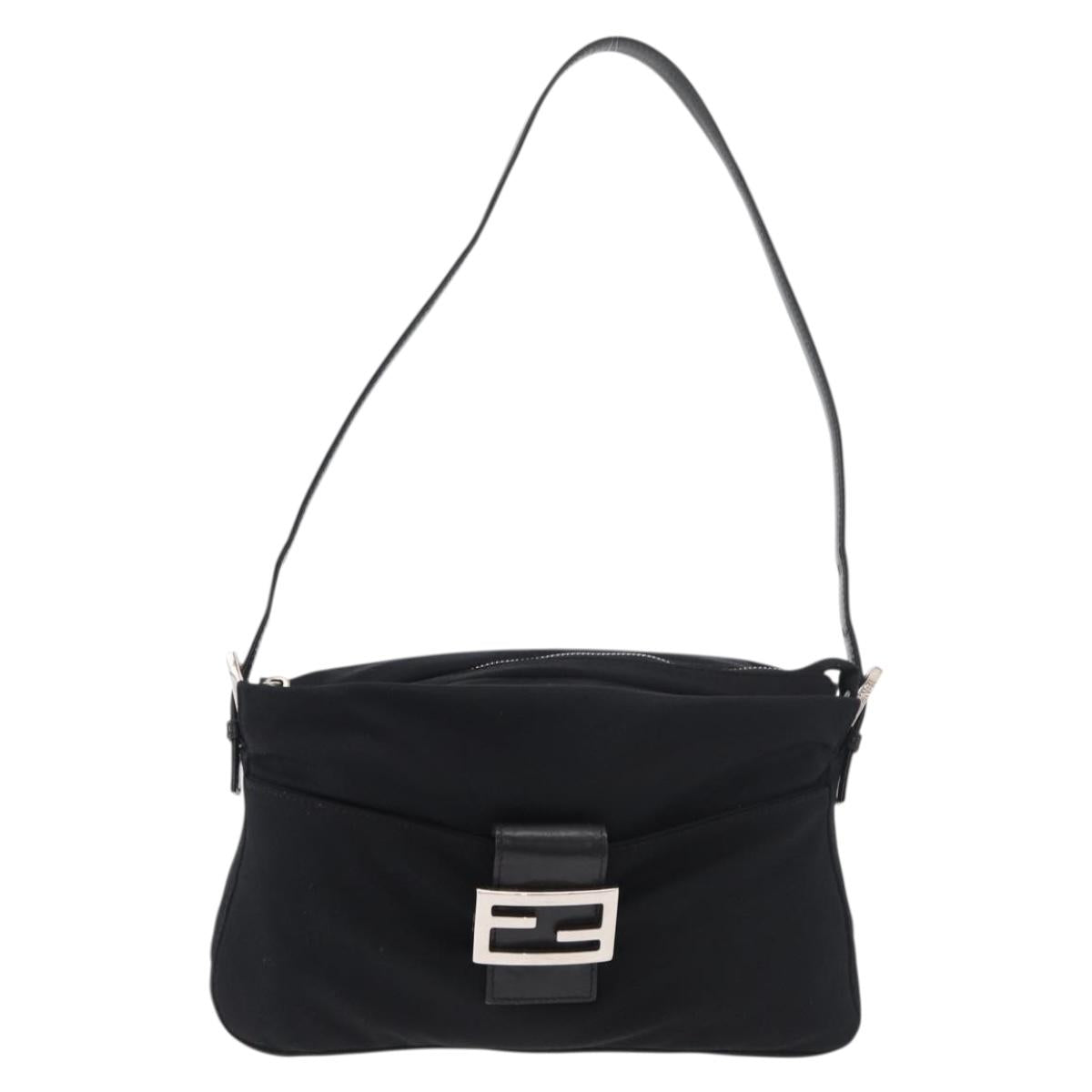 FENDI Mamma Baguette Shoulder Bag Nylon Black Silver Auth 175505A