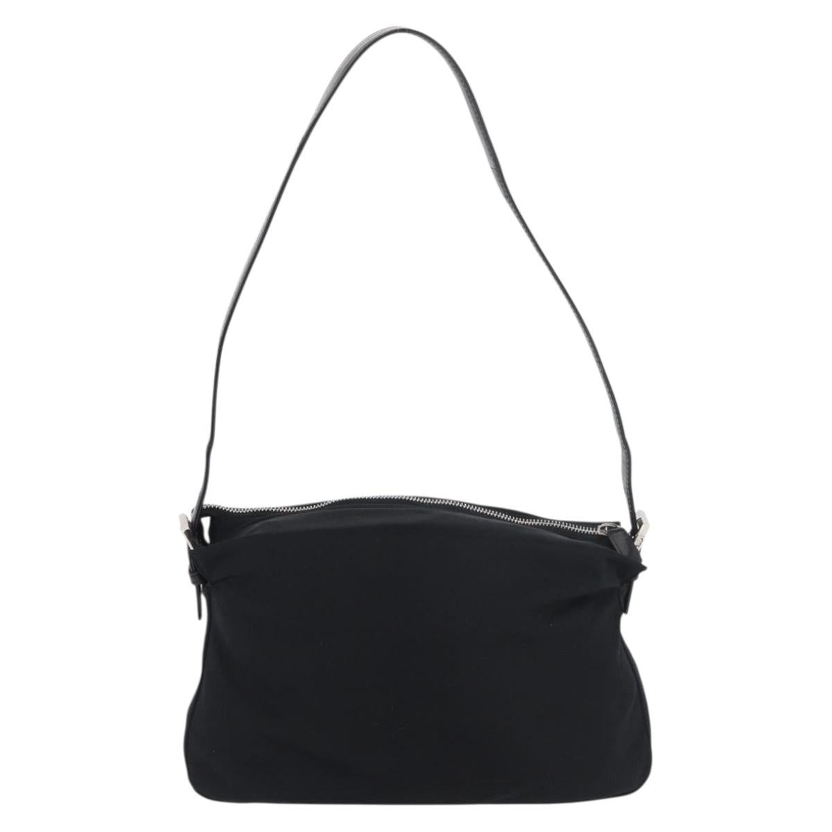 FENDI Mamma Baguette Shoulder Bag Nylon Black Silver Auth 175505A