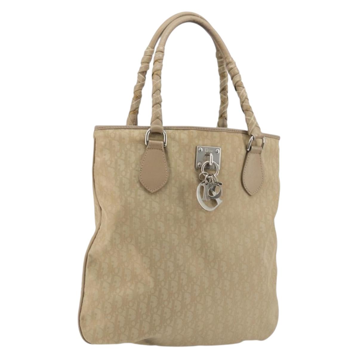 Christian Dior Trotter Canvas Tote Bag Beige Silver Auth 175511A
