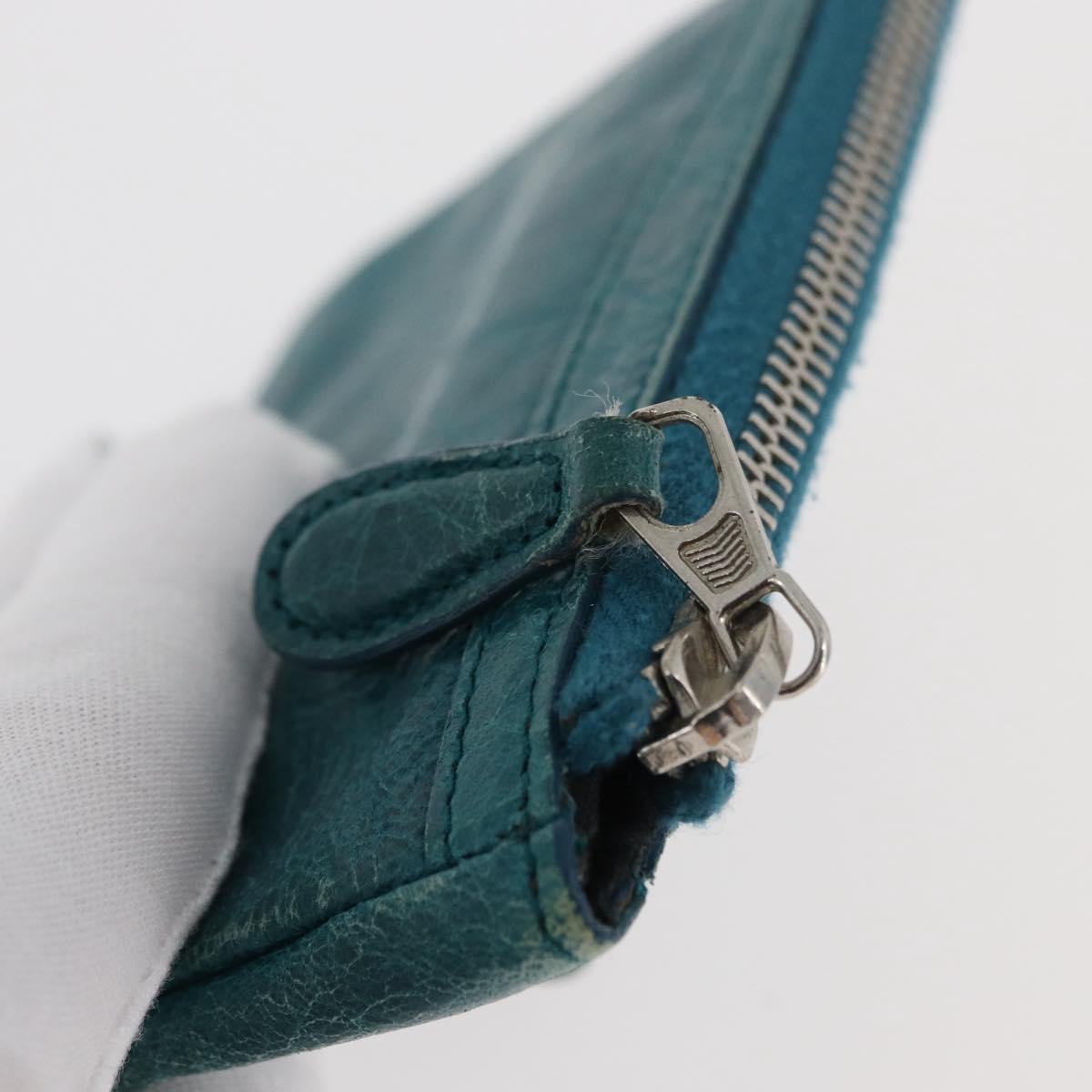 BALENCIAGA Coin Purse Leather Light Blue Silver 282372 Auth 175517A