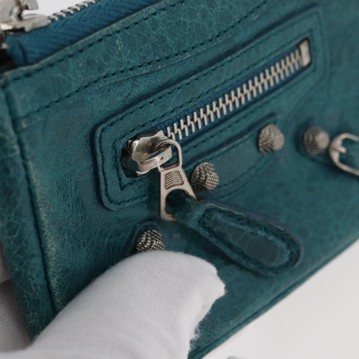 BALENCIAGA Coin Purse Leather Light Blue Silver 282372 Auth 175517A