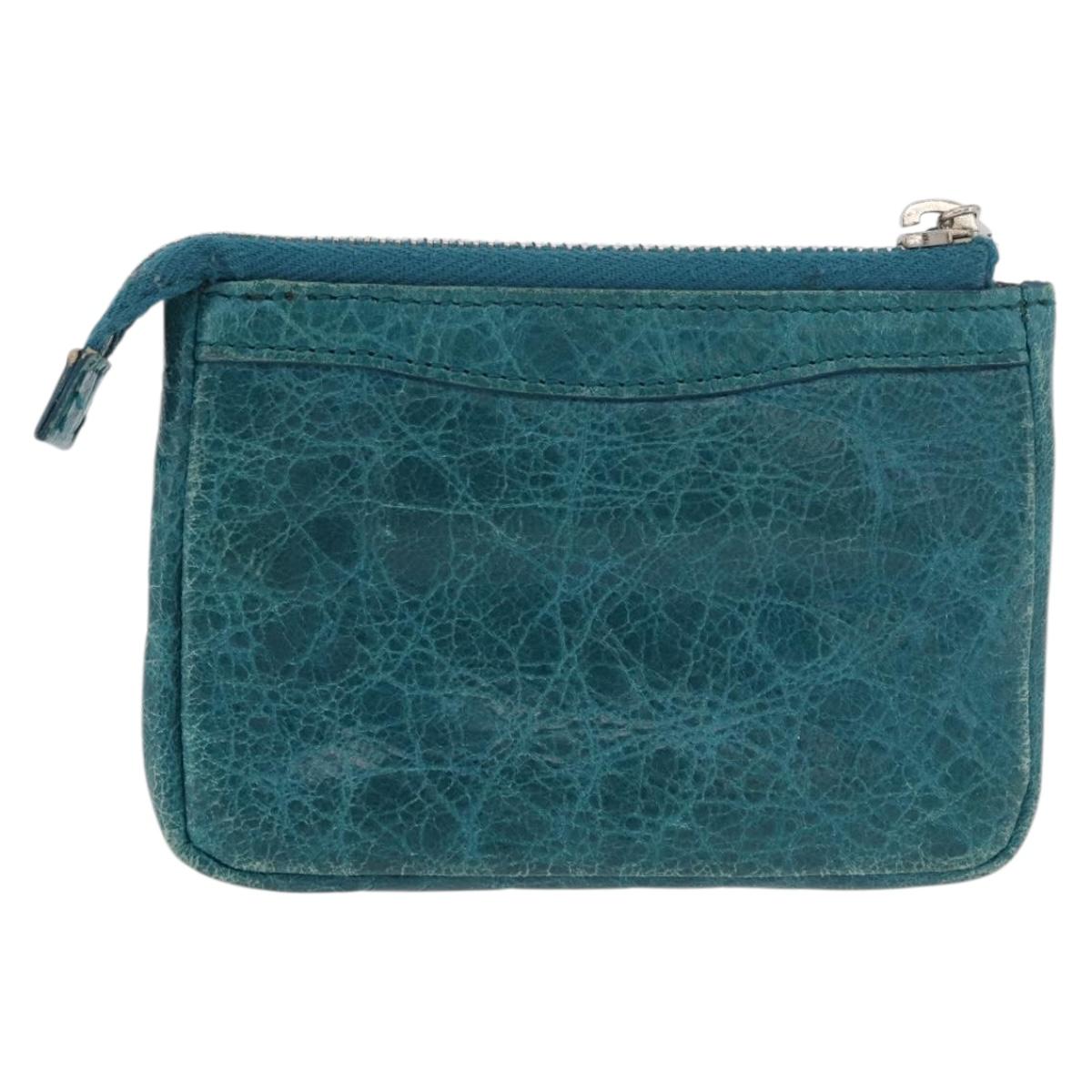 BALENCIAGA Coin Purse Leather Light Blue Silver 282372 Auth 175517A