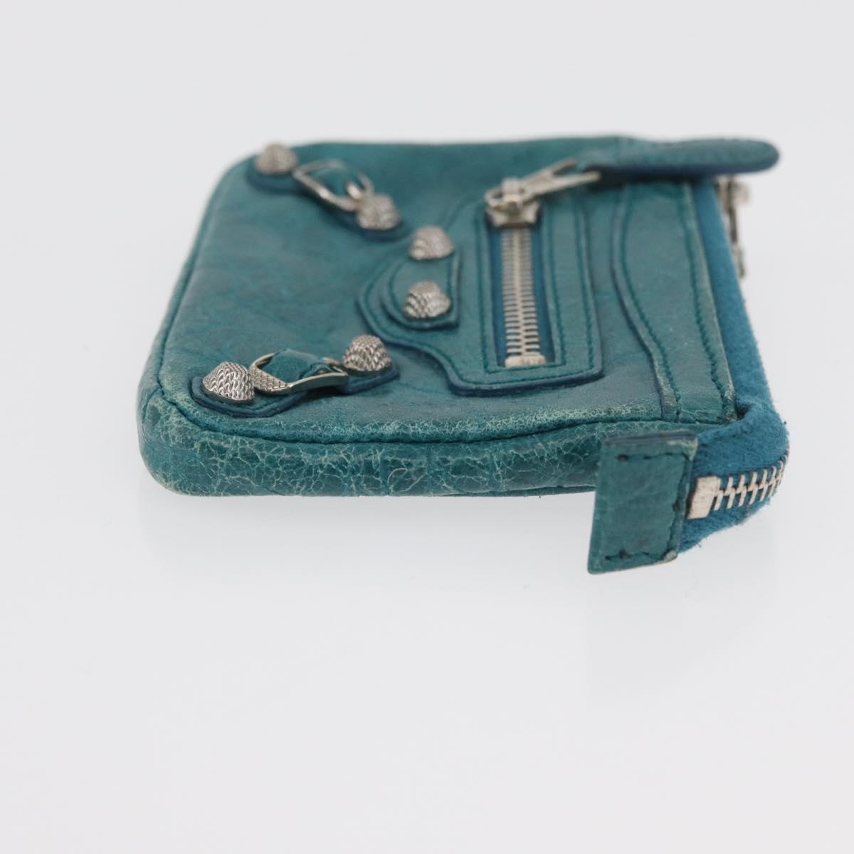 BALENCIAGA Coin Purse Leather Light Blue Silver 282372 Auth 175517A