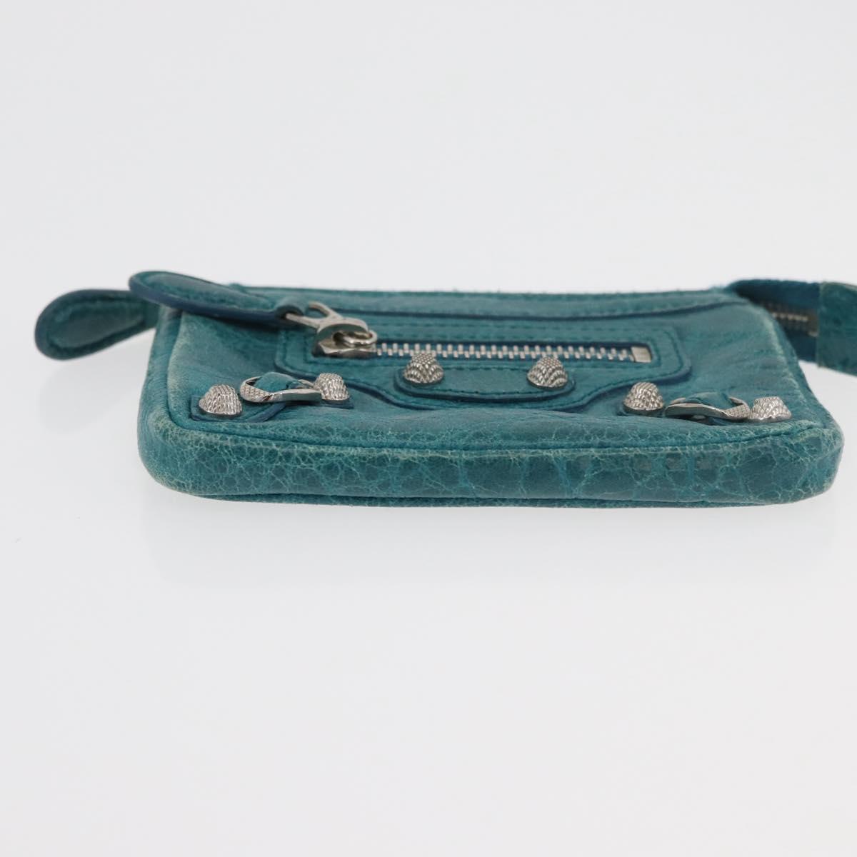 BALENCIAGA Coin Purse Leather Light Blue Silver 282372 Auth 175517A