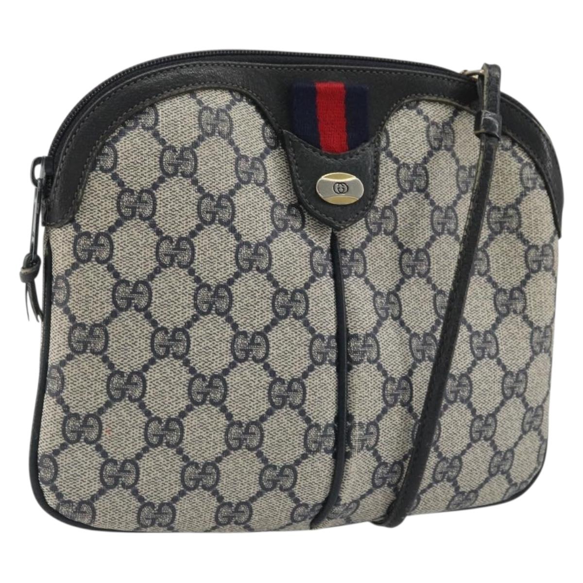 GUCCI GG Supreme Sherry Line Shoulder Bag PVC Navy Gold Auth 175532