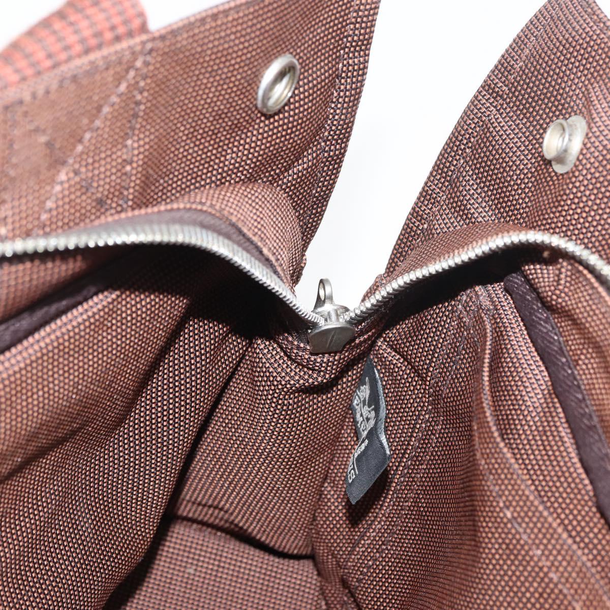 HERMES Her Line PM Hand Bag Canvas Brown Silver Auth 175534