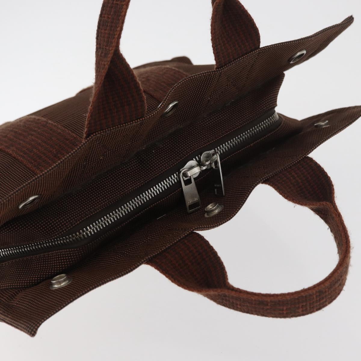 HERMES Her Line PM Hand Bag Canvas Brown Silver Auth 175534