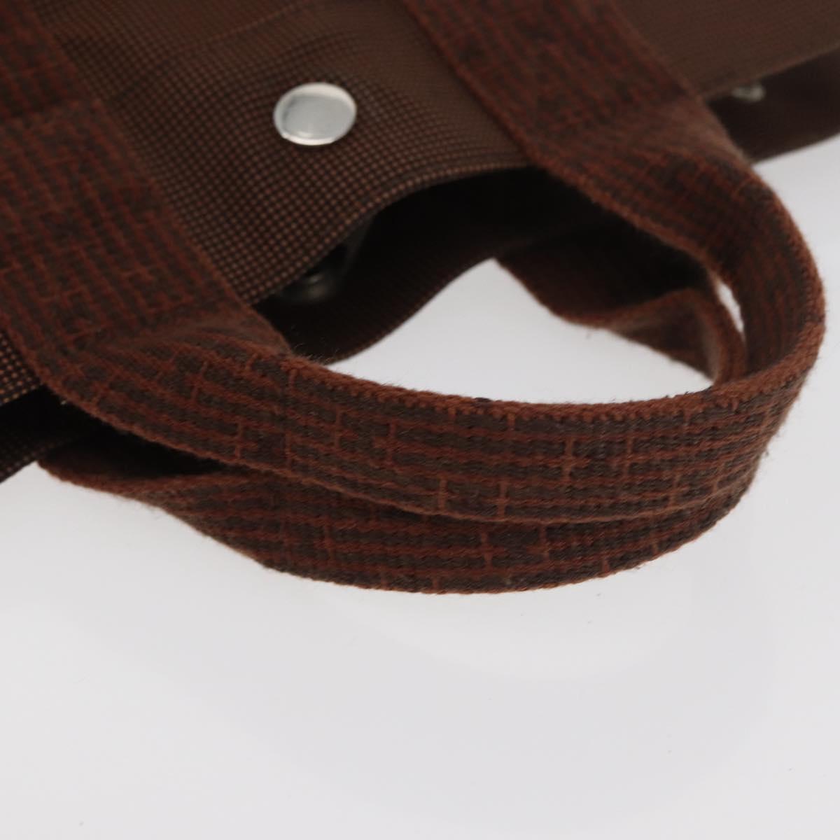 HERMES Her Line PM Hand Bag Canvas Brown Silver Auth 175534