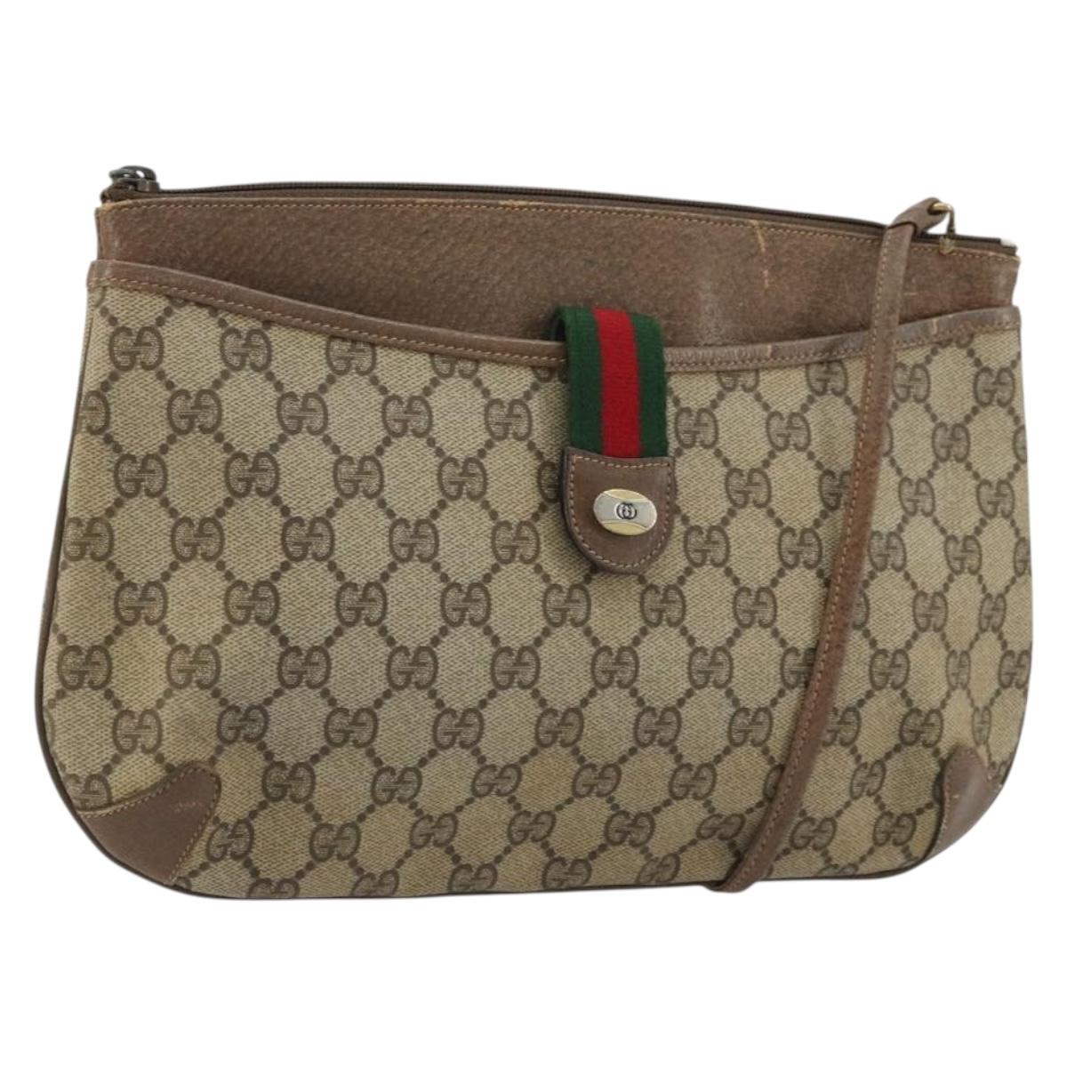 GUCCI GG Supreme Web Sherry Line Bag PVC Beige Gold 904 02 026 Auth 175546