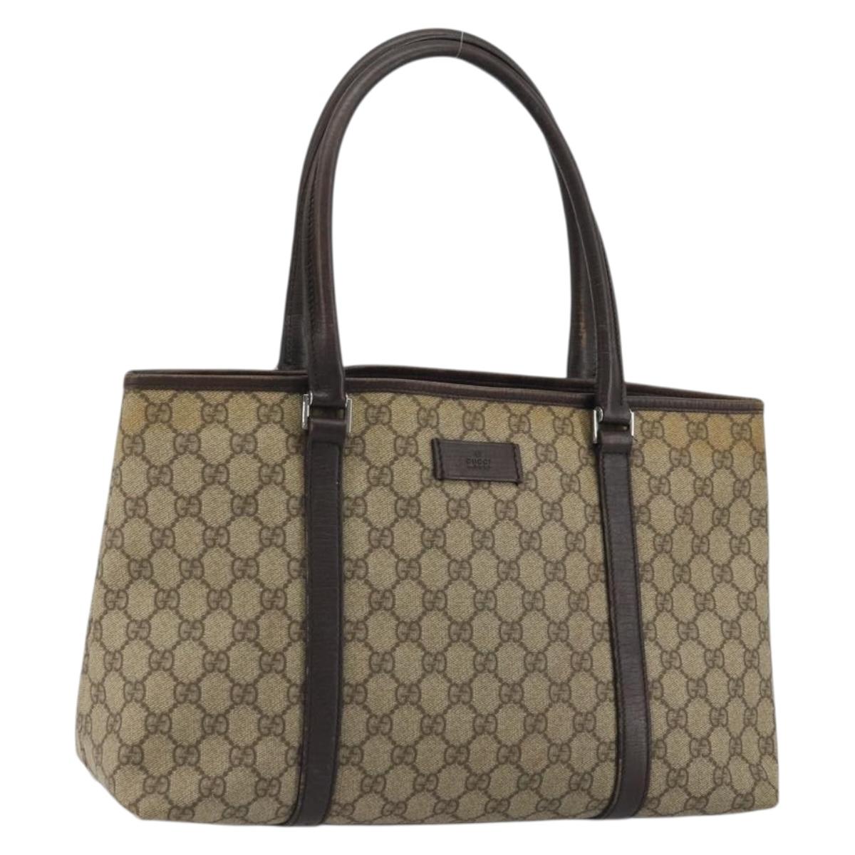 GUCCI GG Supreme Tote Bag PVC Beige Silver 114595 Auth 175547