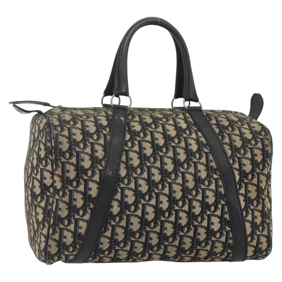 Christian Dior Trotter Canvas Boston Bag Navy Silver Auth 175552
