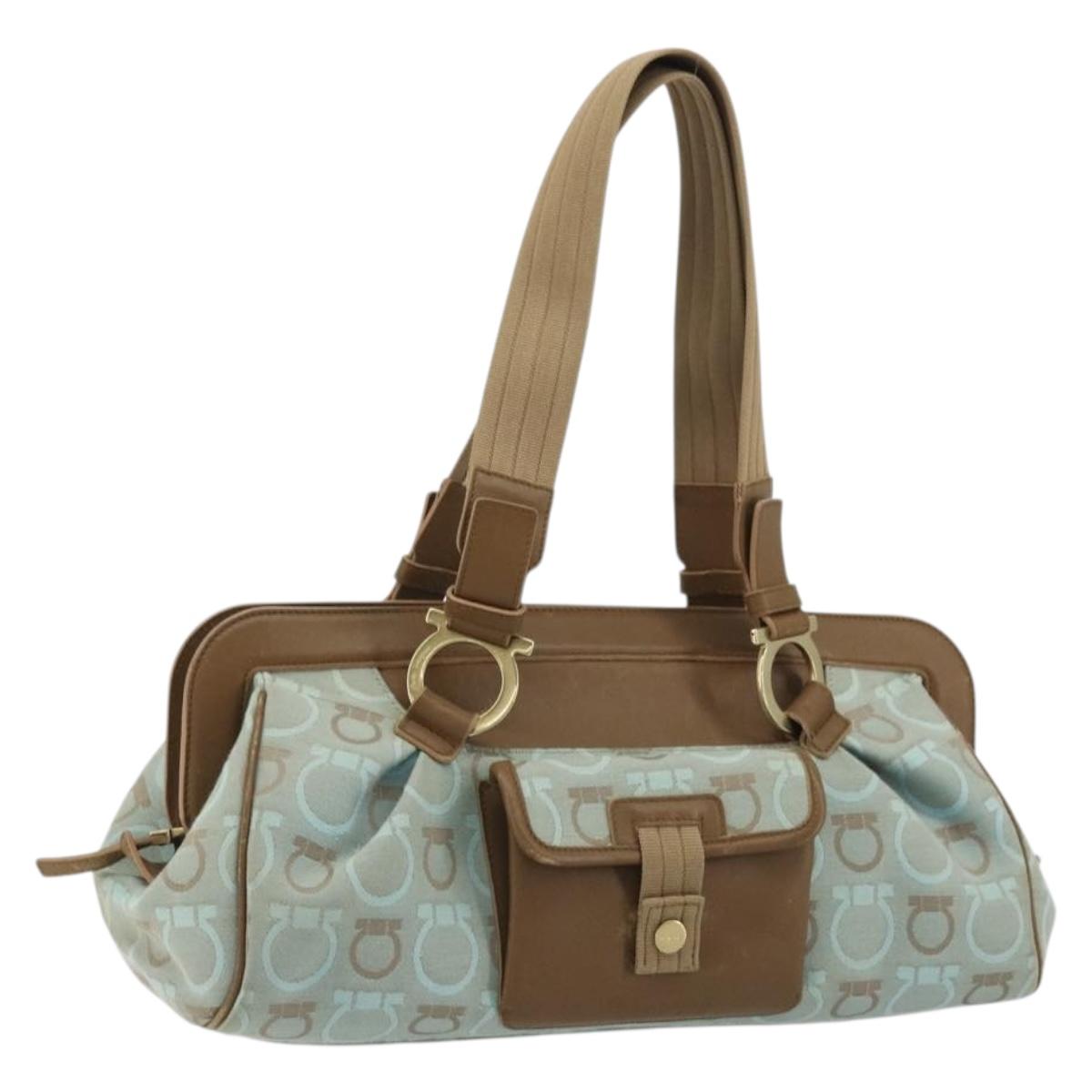 Salvatore Ferragamo Gancini Tote Bag Canvas Brown Auth 175554