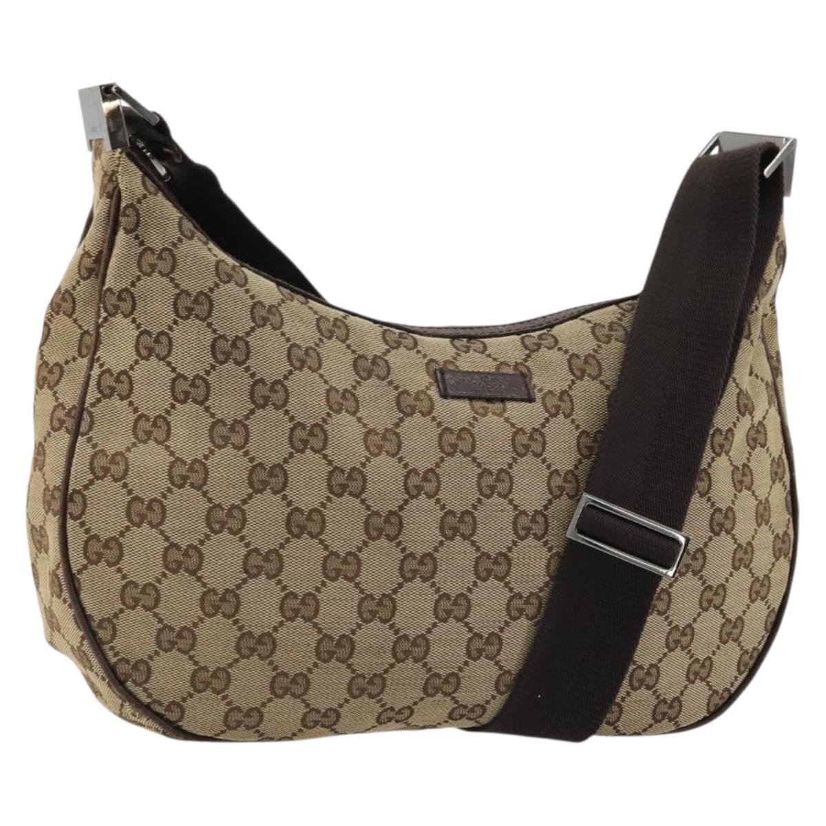 GUCCI GG Canvas Shoulder Bag Beige Silver 122790 Auth 175568