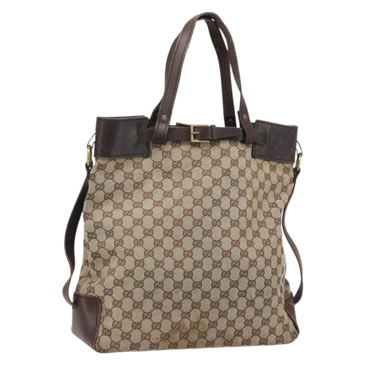 GUCCI GG Canvas Tote Bag Beige Silver 107756 Auth 175569