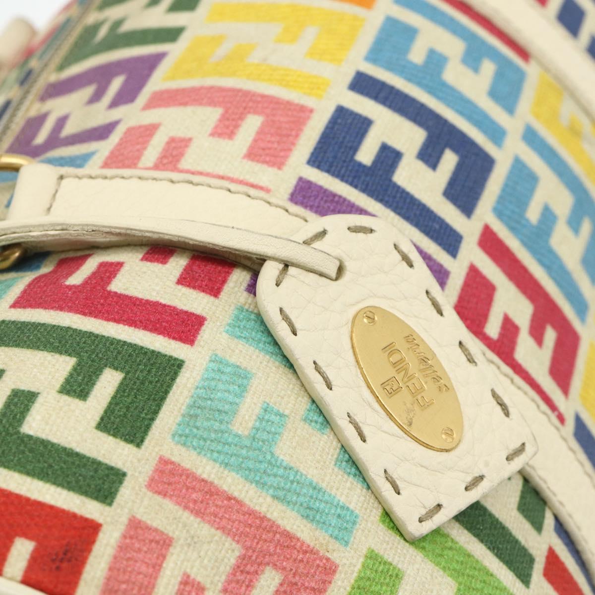 FENDI Zucca Canvas Celeria Boston Bag 2way Multicolor Gold Auth 175576A