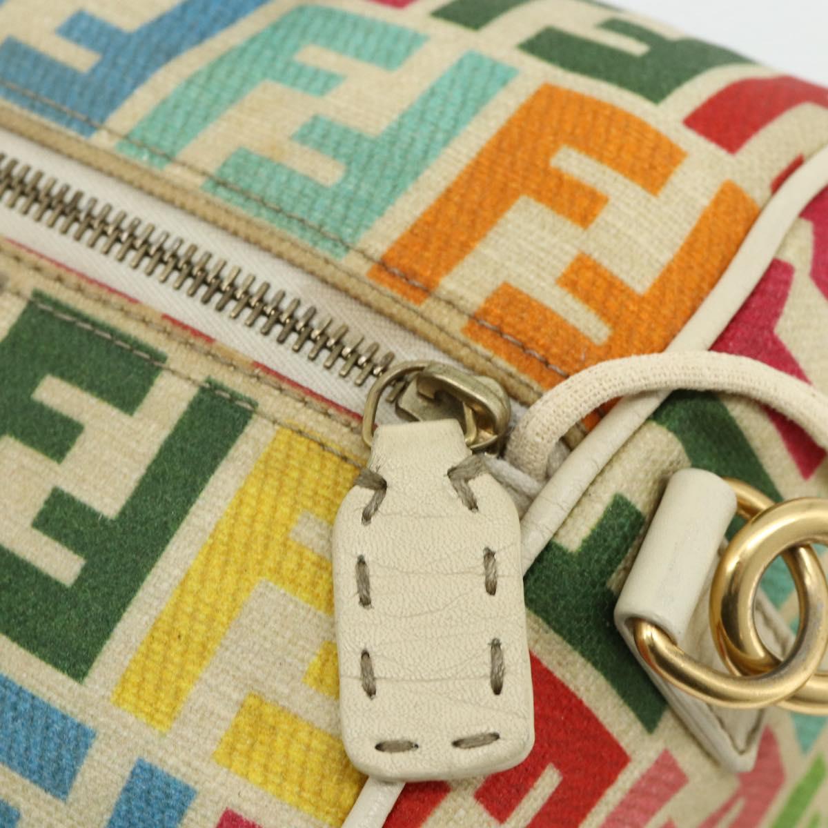 FENDI Zucca Canvas Celeria Boston Bag 2way Multicolor Gold Auth 175576A