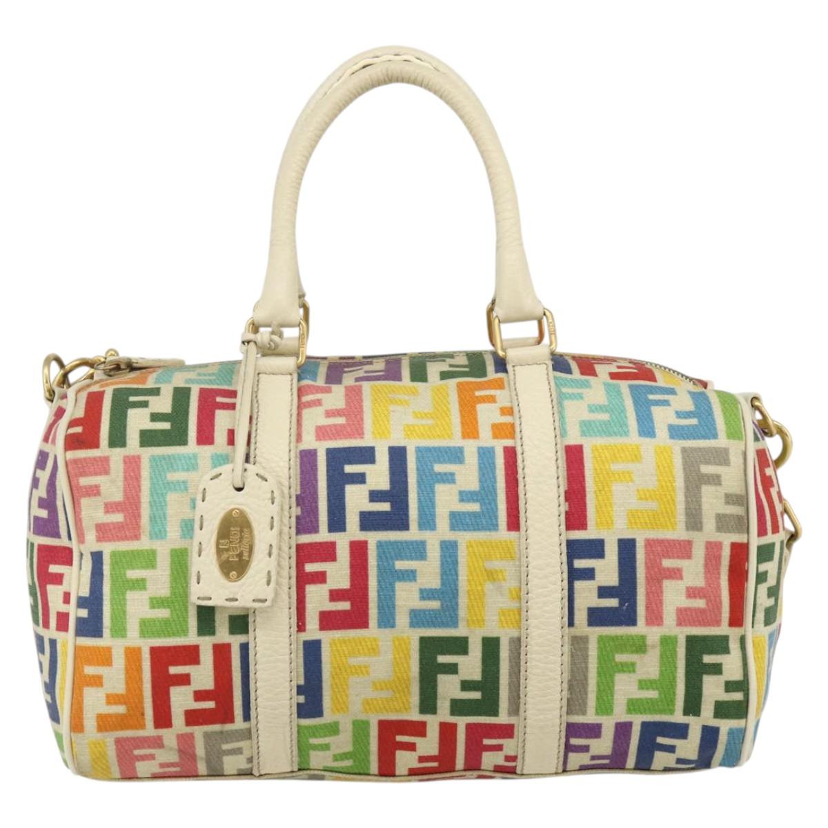 FENDI Zucca Canvas Celeria Boston Bag 2way Multicolor Gold Auth 175576A