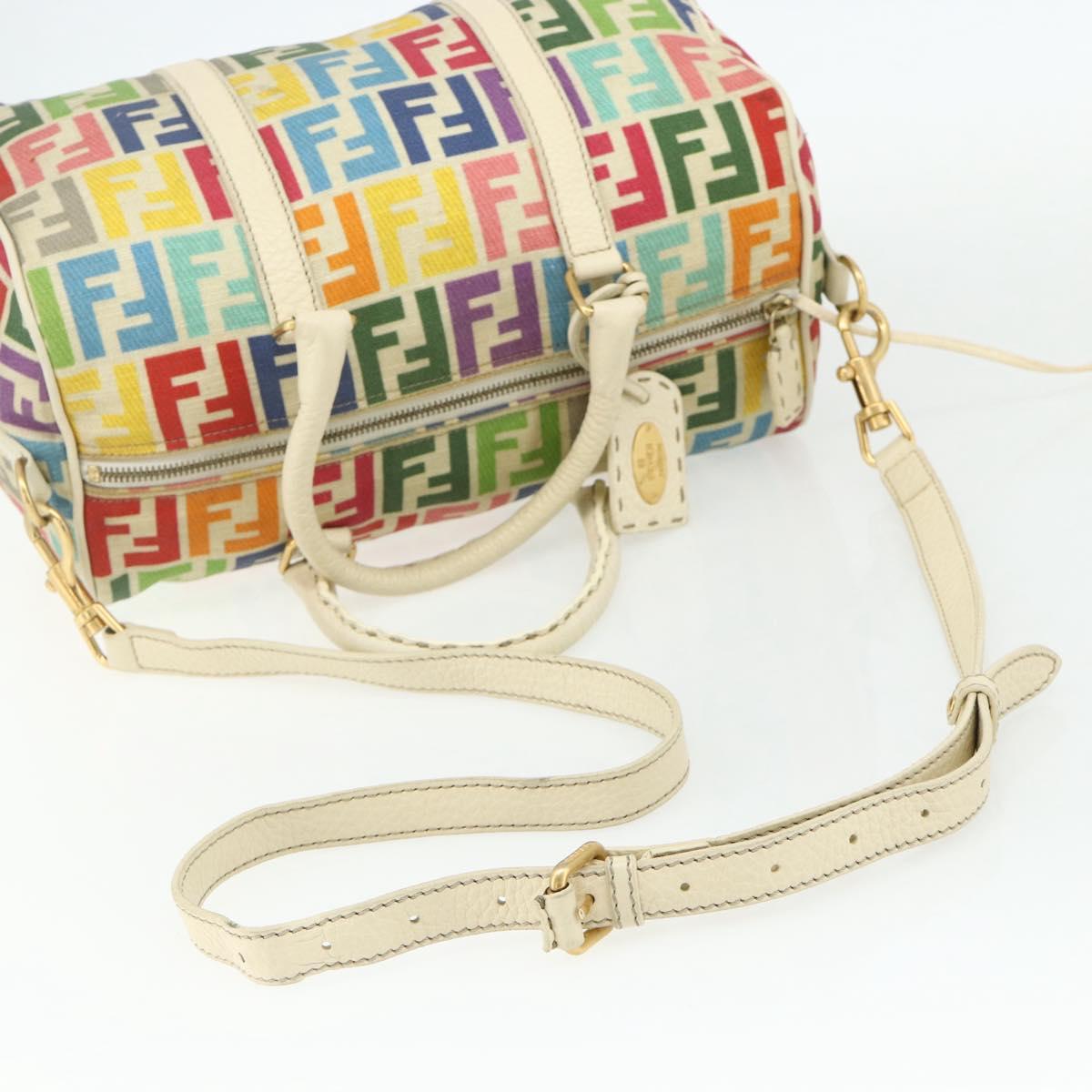 FENDI Zucca Canvas Celeria Boston Bag 2way Multicolor Gold Auth 175576A