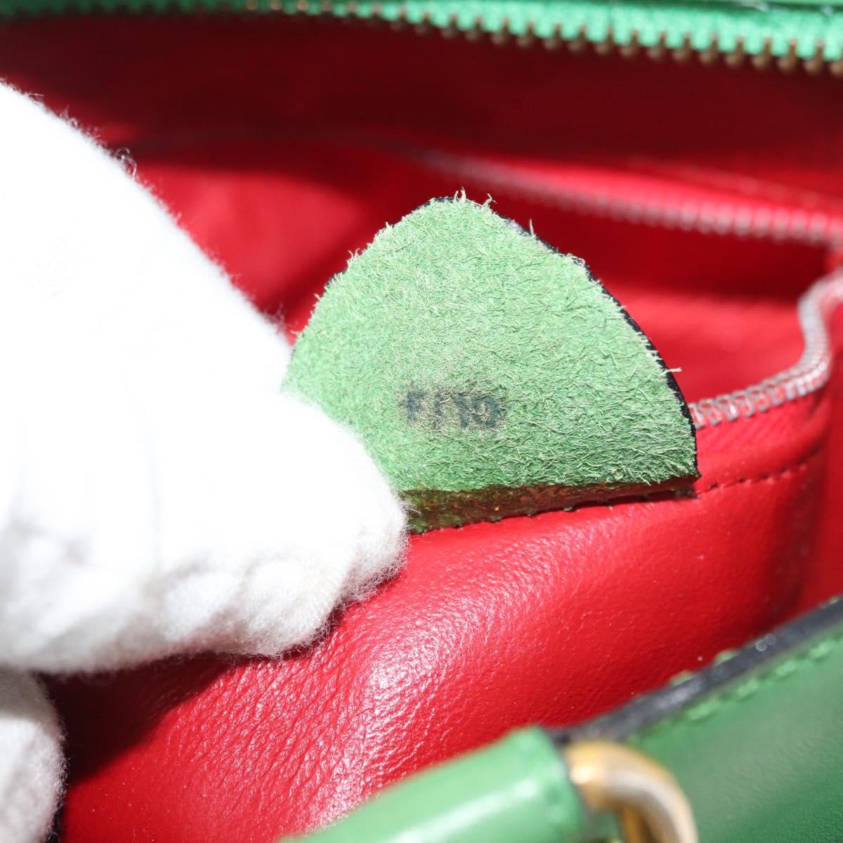 CELINE Shoulder Bag Leather Green Gold Auth 175580A