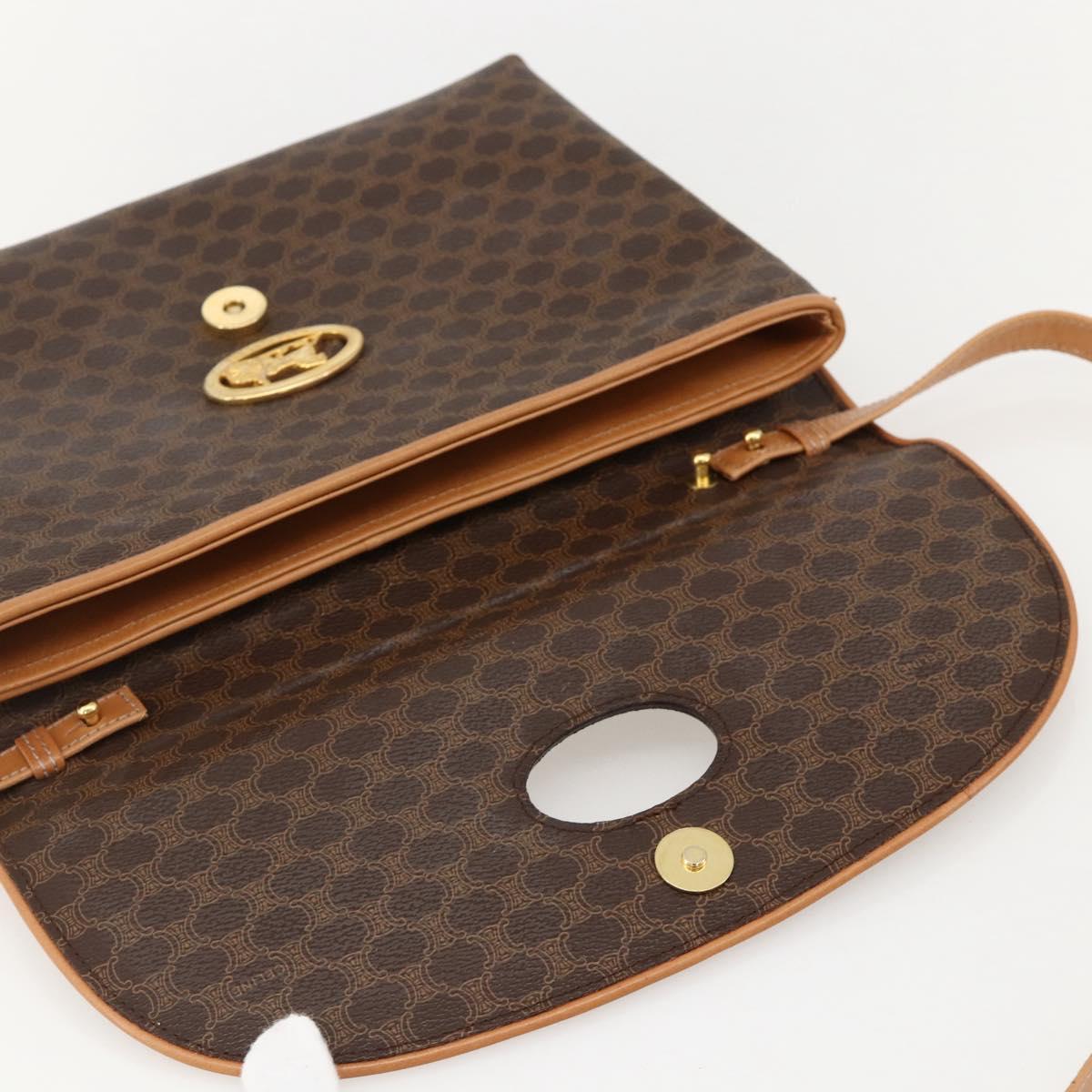 CELINE Macadam Canvas Horse Carriage Bag PVC Leather Brown Gold Auth 175596A