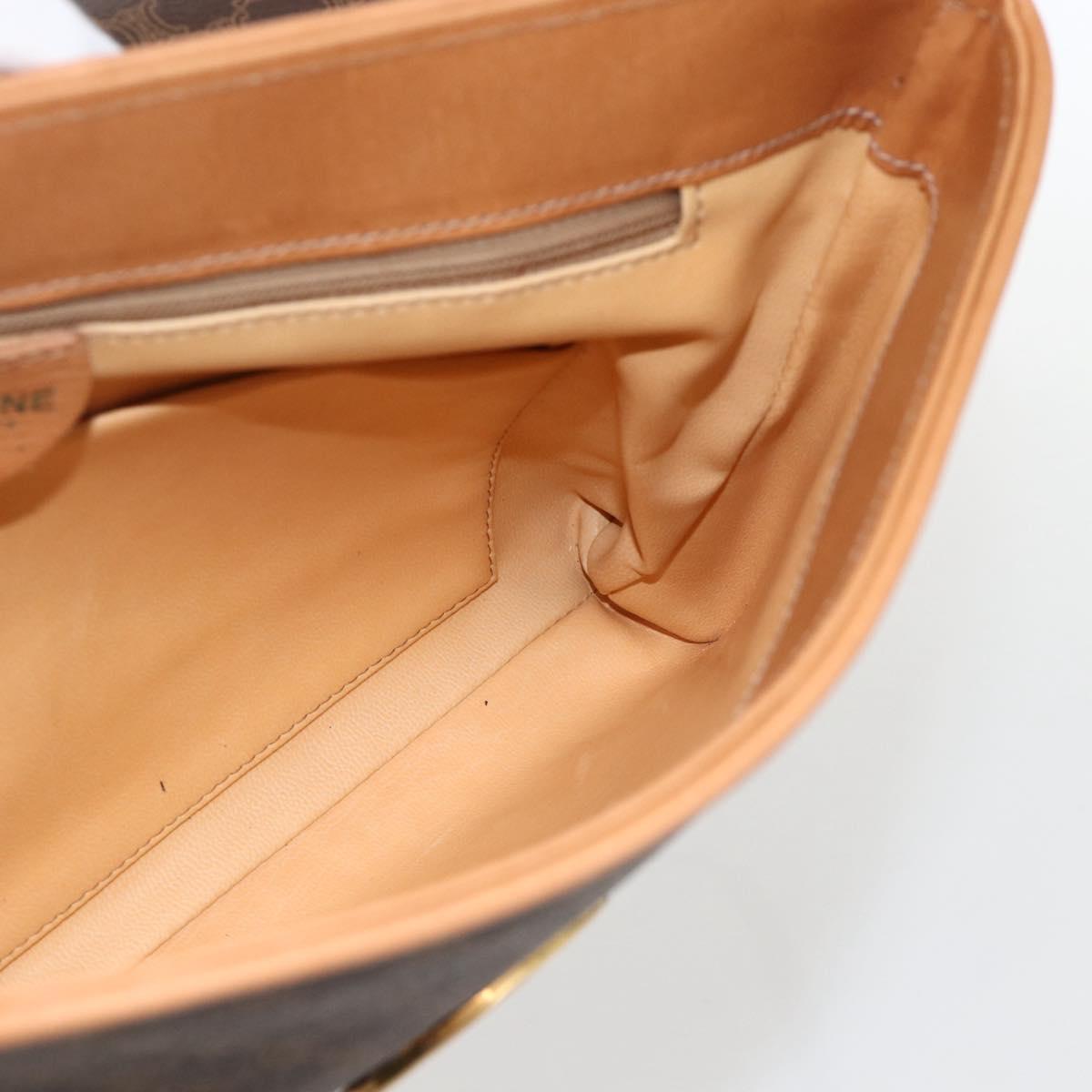 CELINE Macadam Canvas Horse Carriage Bag PVC Leather Brown Gold Auth 175596A