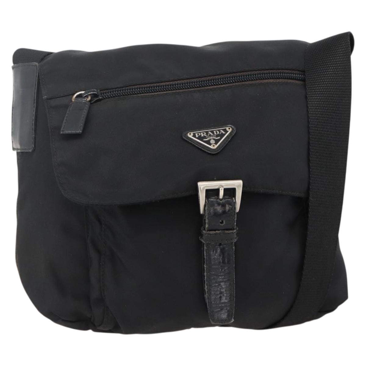 PRADA Shoulder Bag Nylon Black Silver Auth 175598