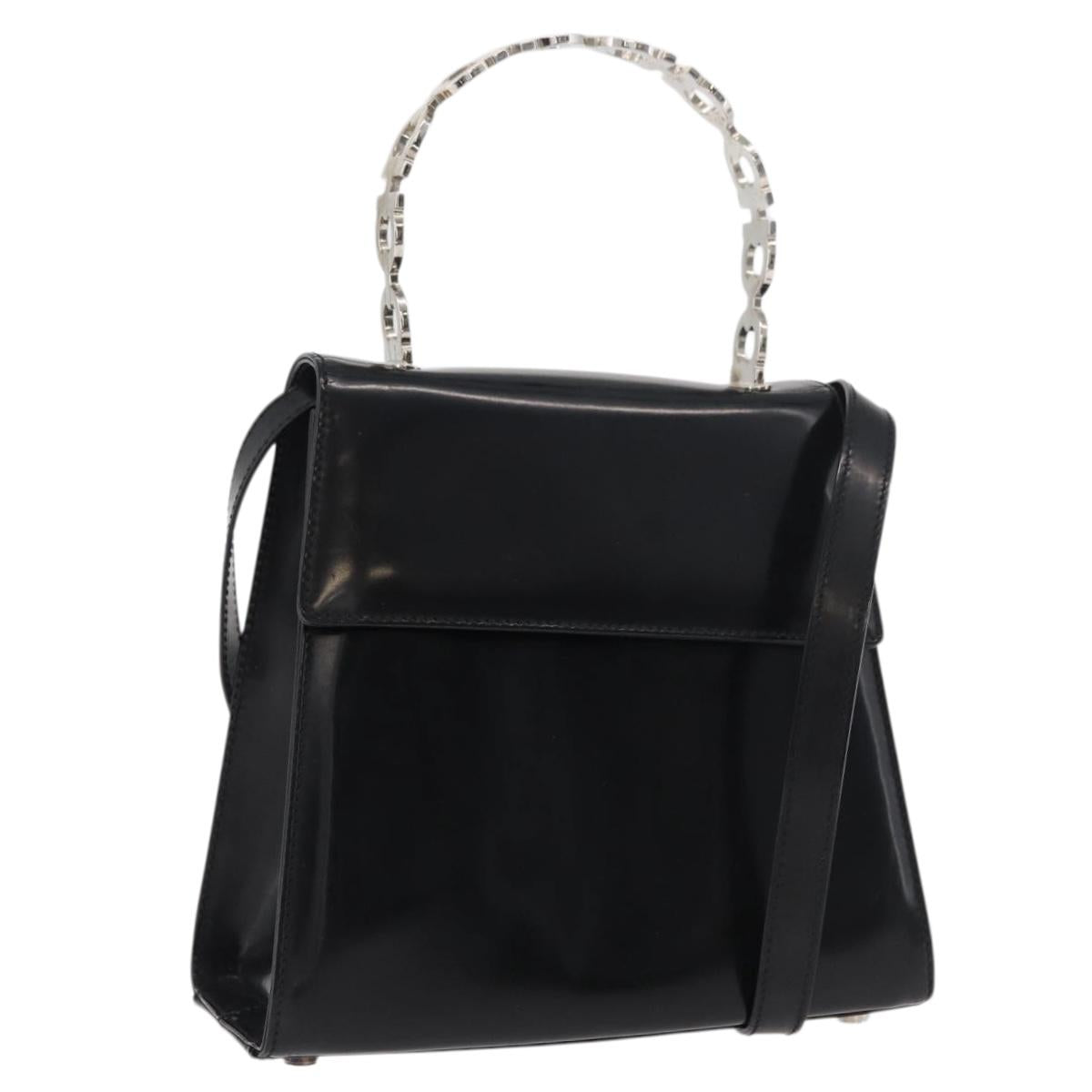 Salvatore Ferragamo Gancini Bag Patent leather 2way Black Silver Auth 175600A