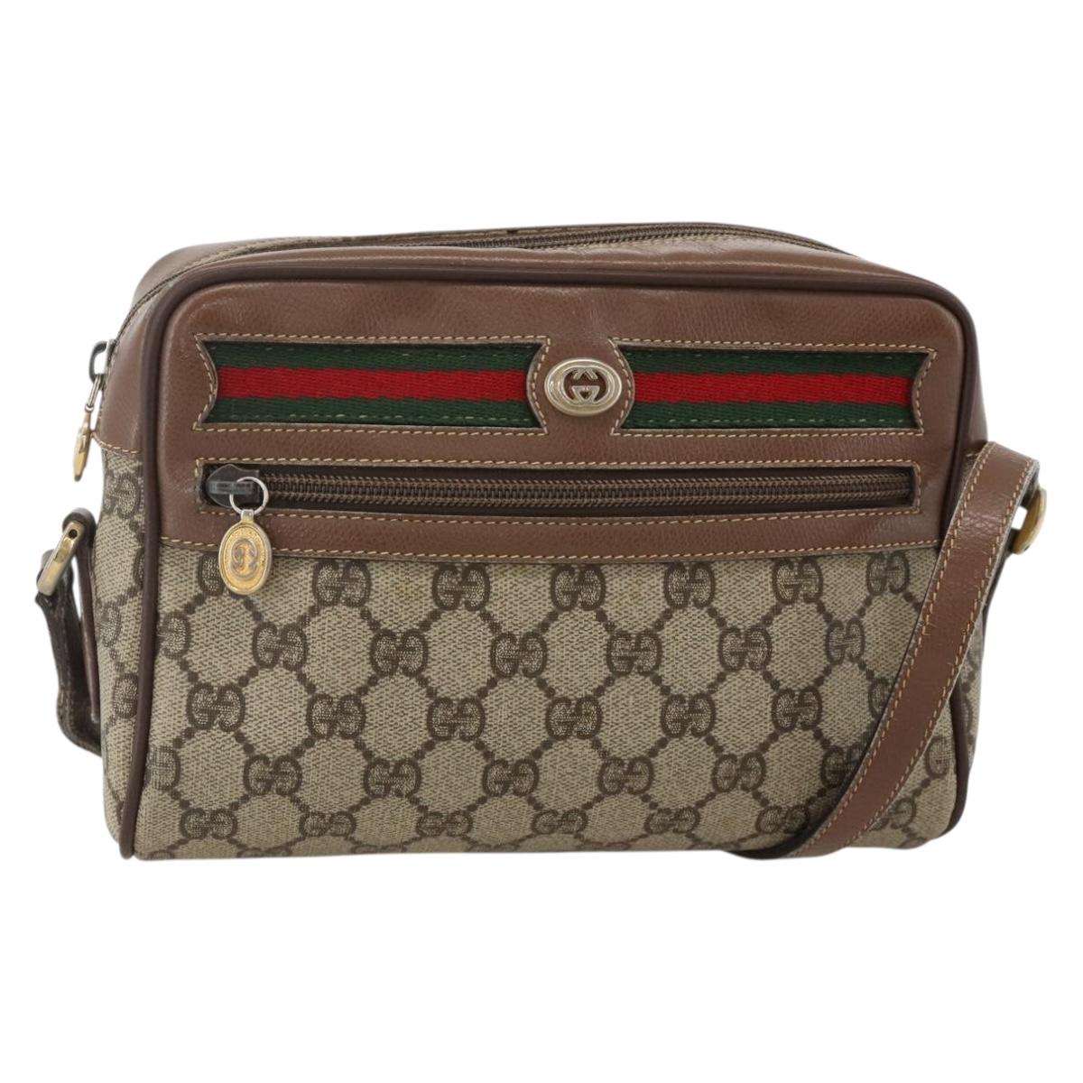 GUCCI GG Supreme Web Sherry Line Bag PVC Beige Gold 001 44 6655 Auth 175618