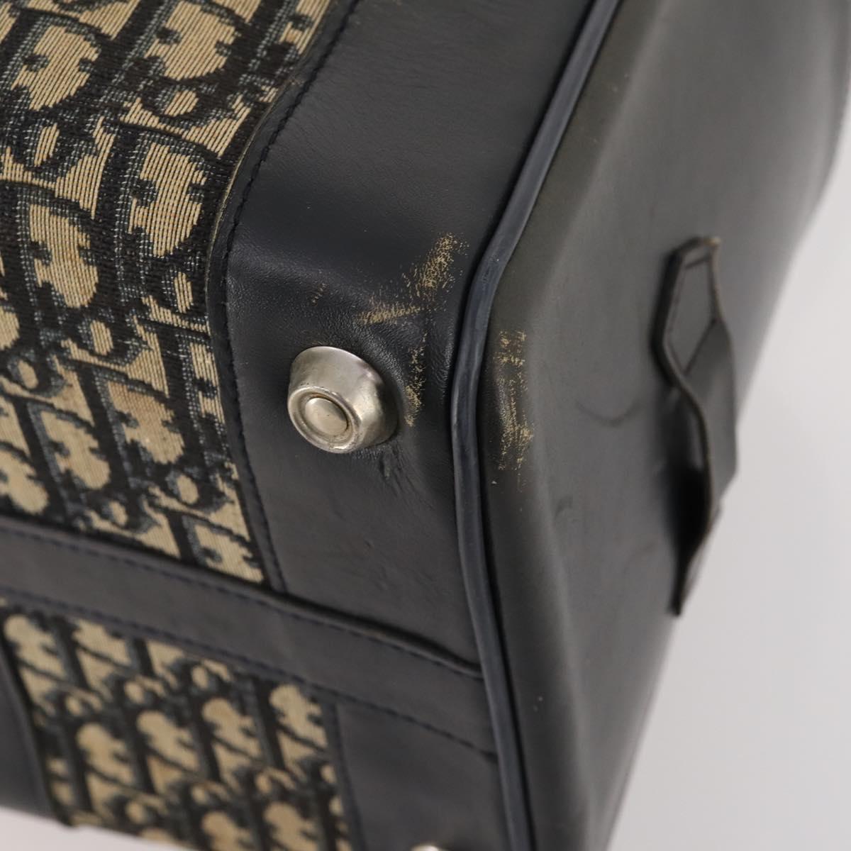 Christian Dior Trotter Canvas Boston Bag Navy Silver Auth 175624