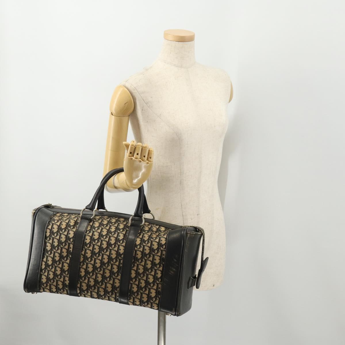 Christian Dior Trotter Canvas Boston Bag Navy Silver Auth 175624