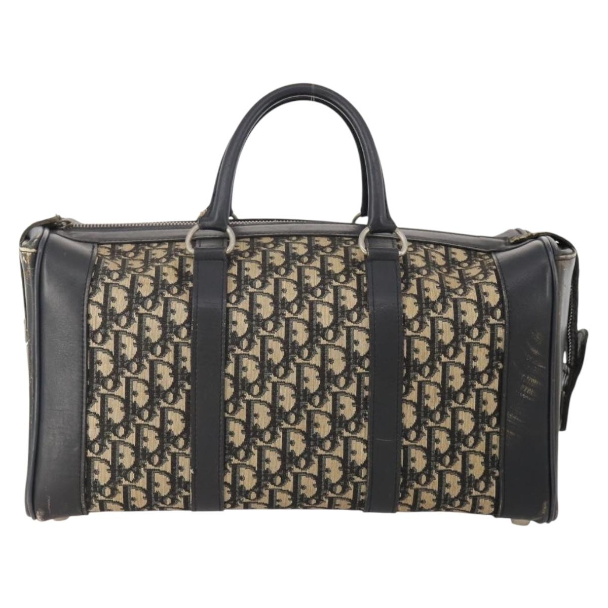 Christian Dior Trotter Canvas Boston Bag Navy Silver Auth 175624