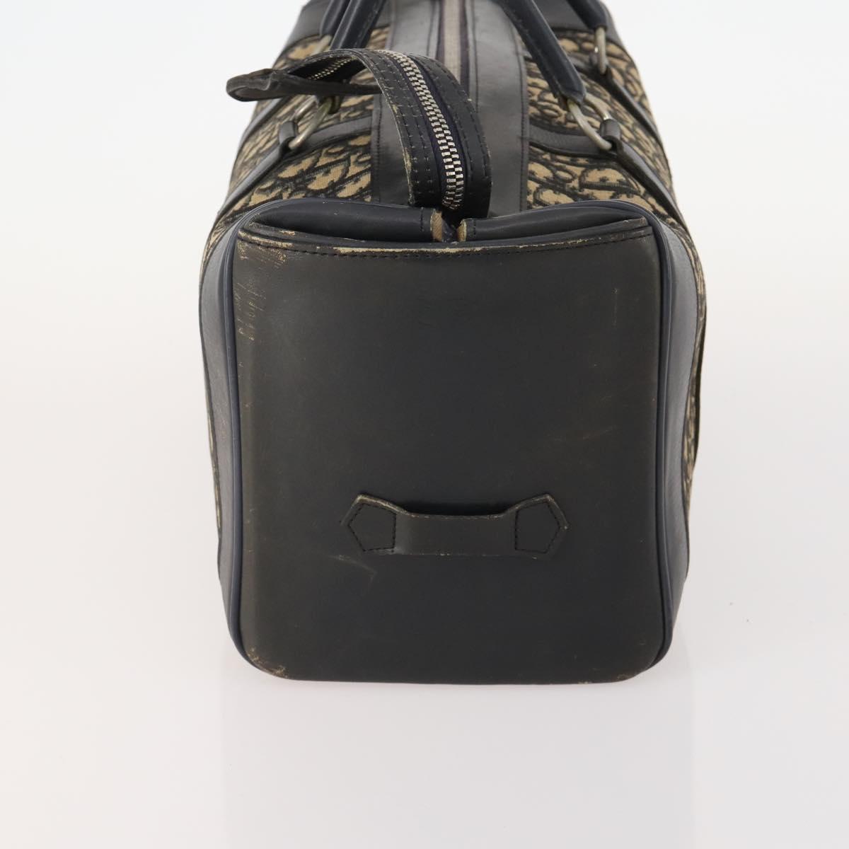 Christian Dior Trotter Canvas Boston Bag Navy Silver Auth 175624