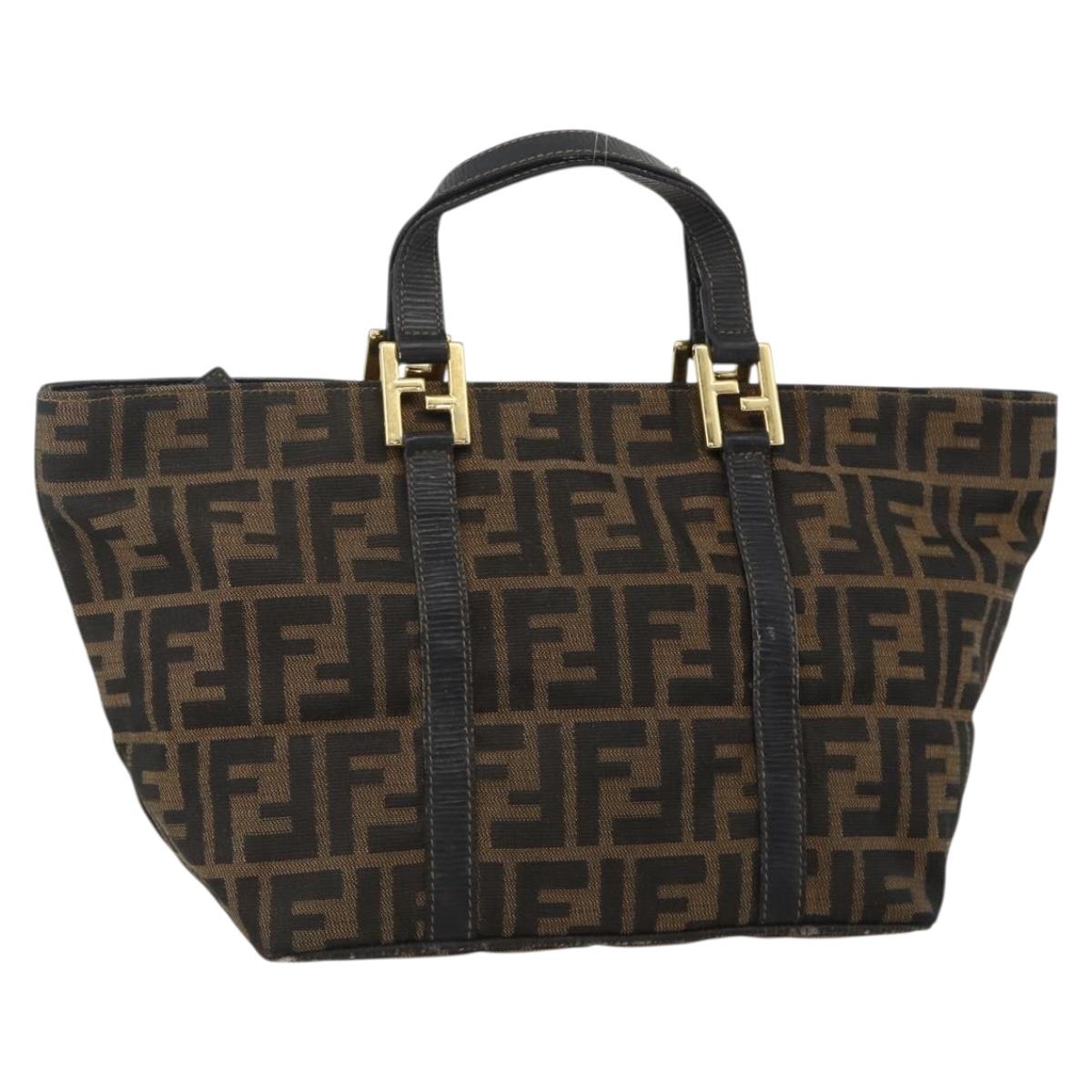 FENDI Zucca Canvas Hand Bag Brown Black Auth 175625