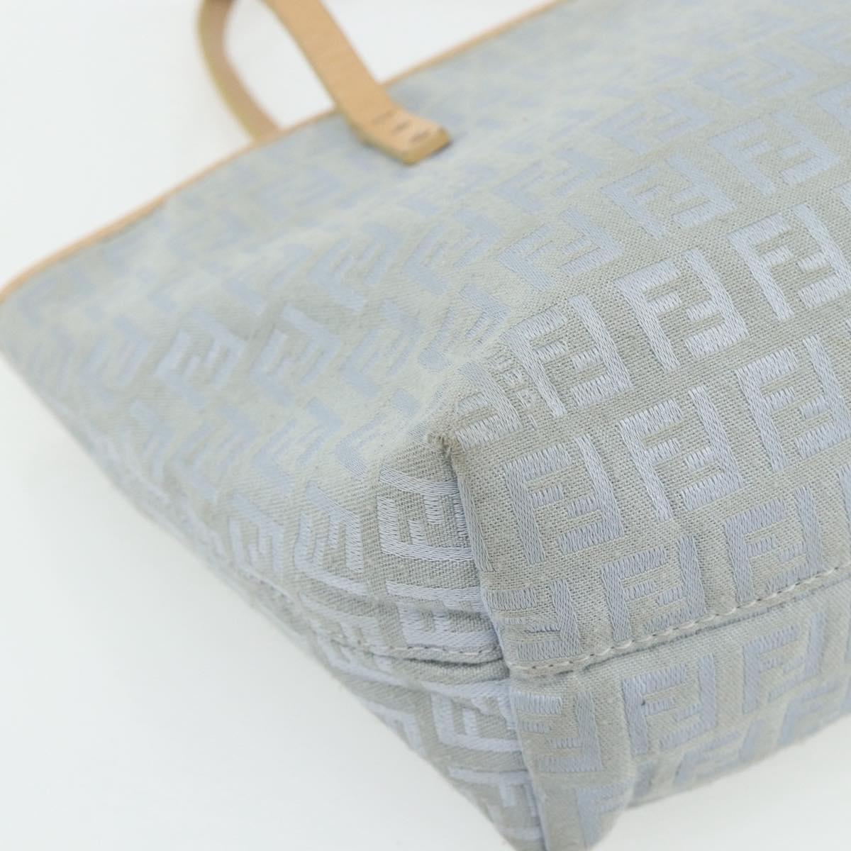 FENDI Zucchino Canvas Tote Bag Light Blue Silver Auth 175635