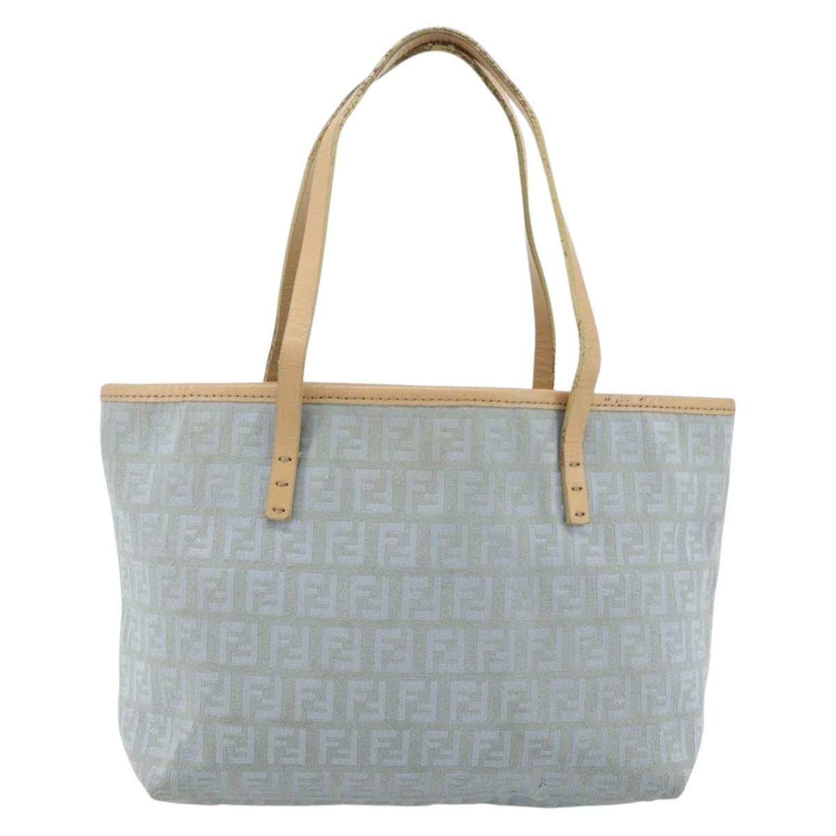 FENDI Zucchino Canvas Tote Bag Light Blue Silver Auth 175635