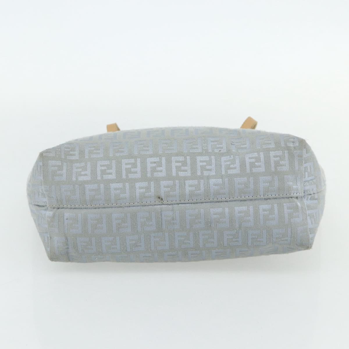 FENDI Zucchino Canvas Tote Bag Light Blue Silver Auth 175635