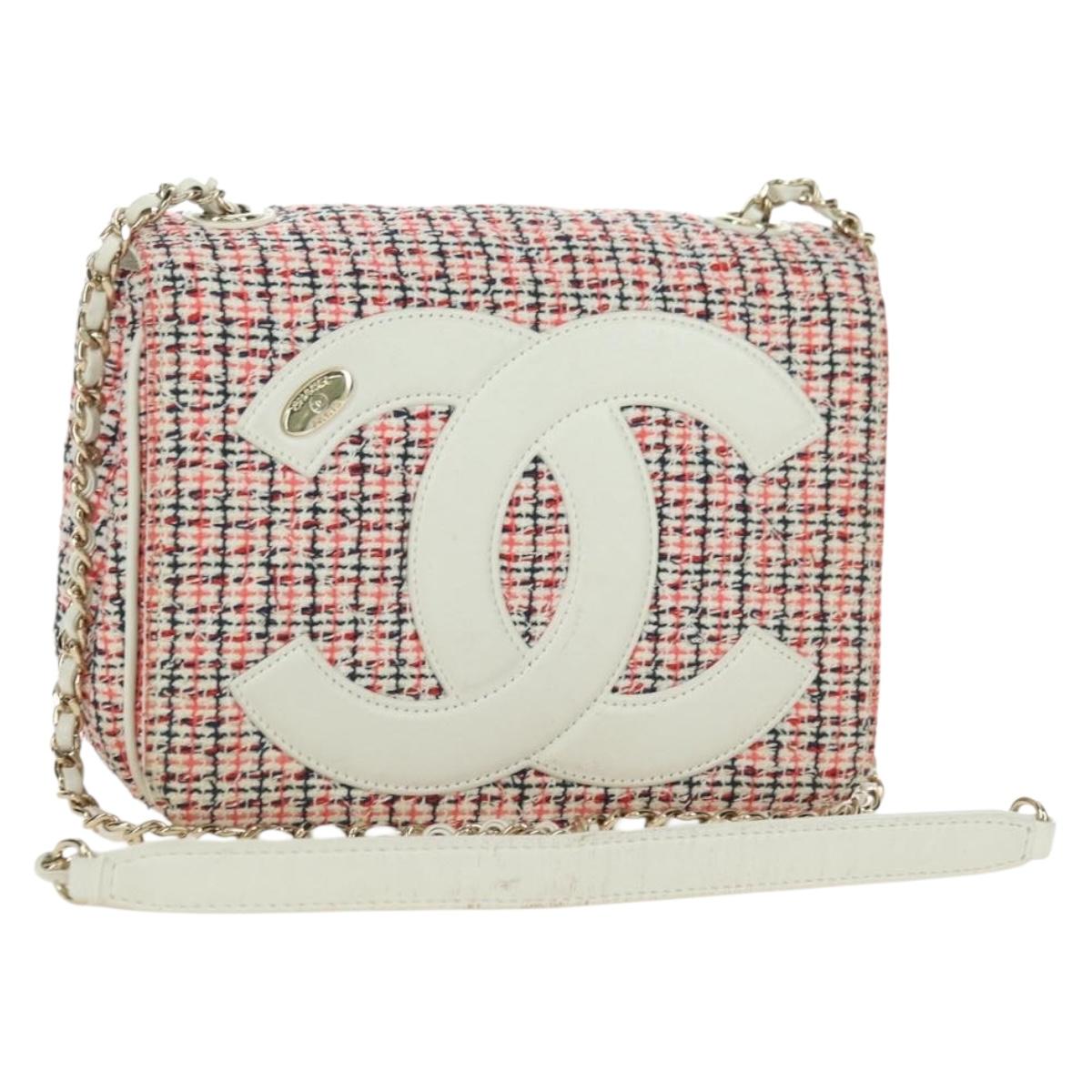CHANEL Matelasse Chain Shoulder Bag Tweed Multicolor Gold CC Auth 175638M