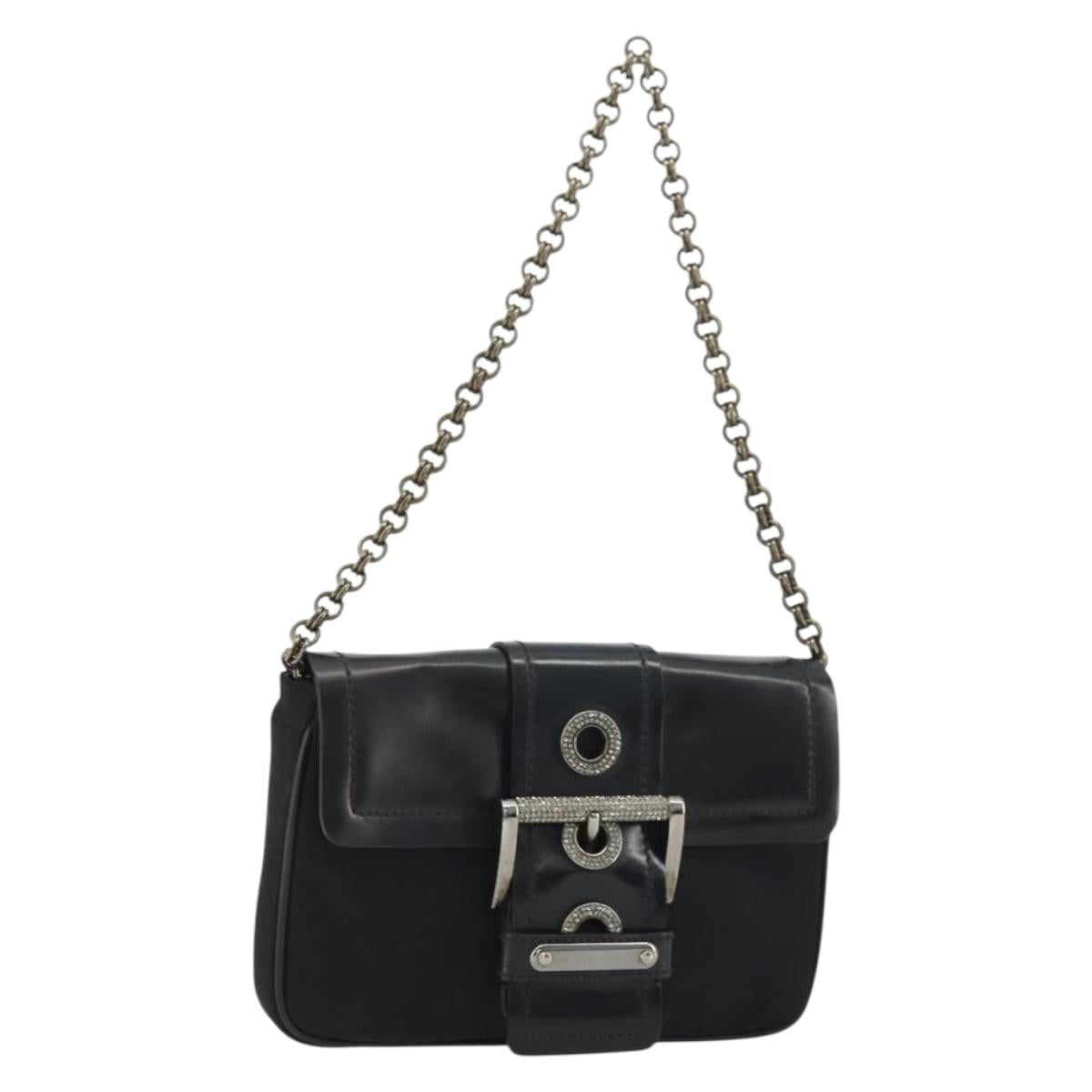 PRADA Chain Shoulder Bag Nylon Brown Silver Auth 175639A