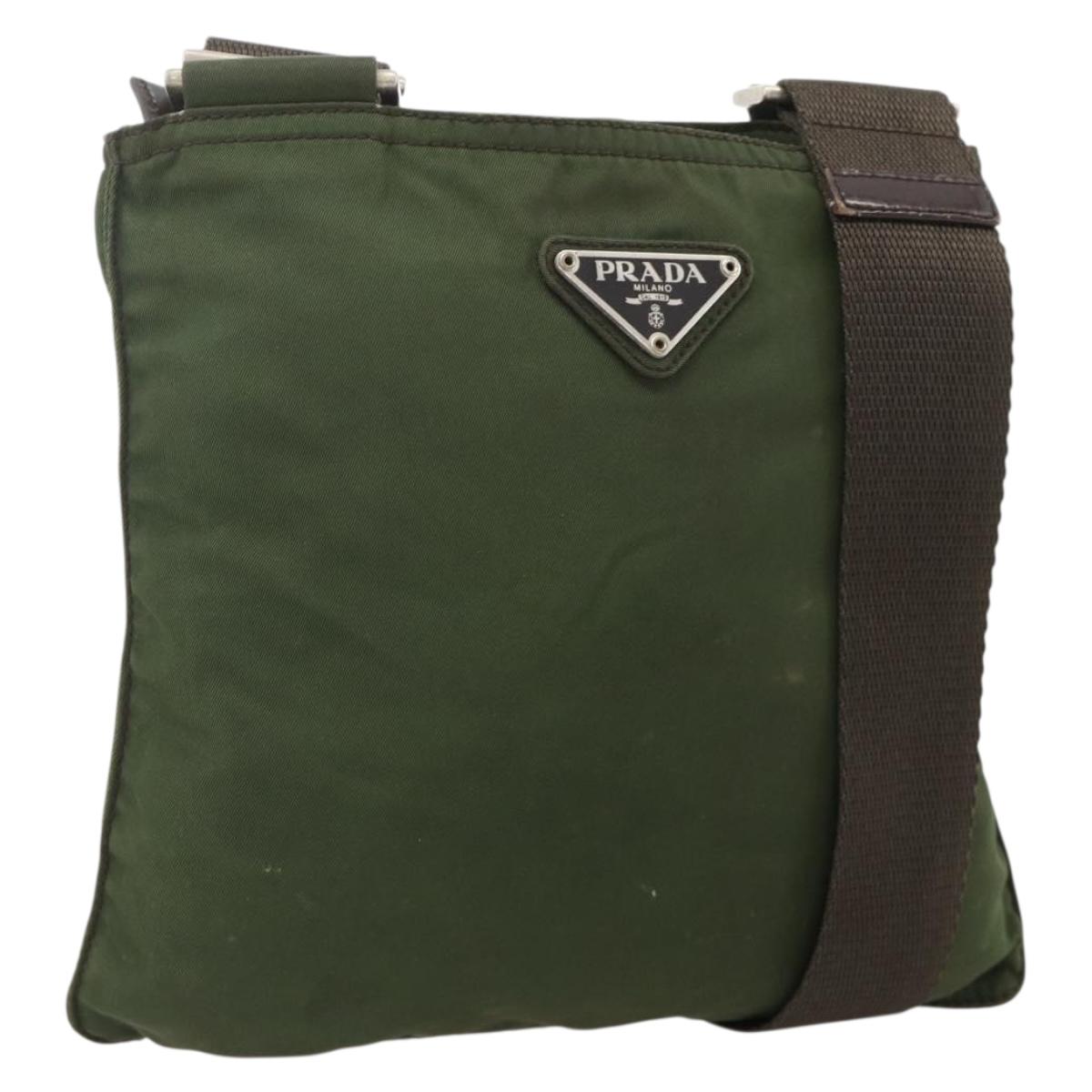 PRADA Shoulder Bag Nylon Green Silver Auth 175643