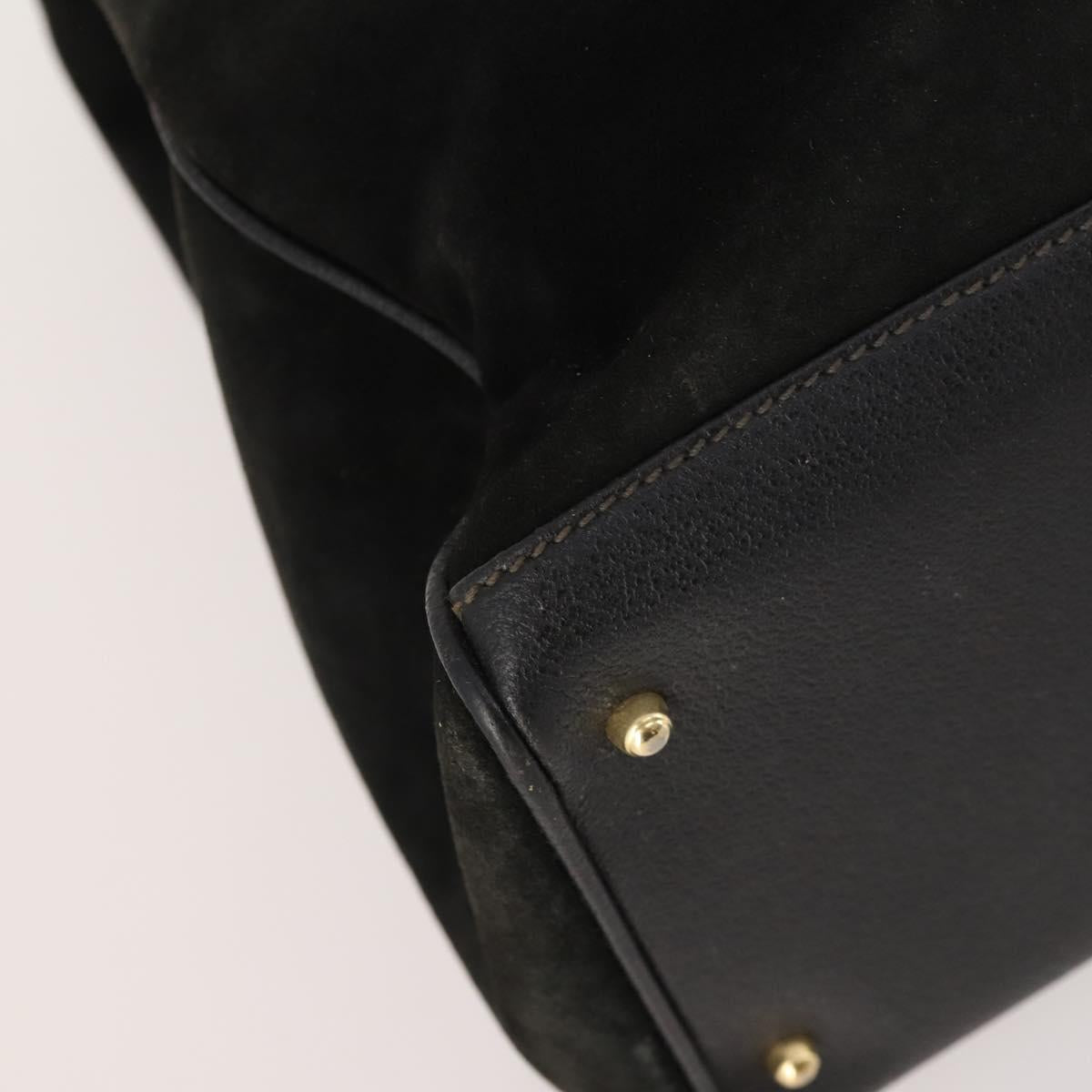 GUCCI Bamboo Tote Bag Suede 2way Black Gold 002 123 0322 Auth 175645