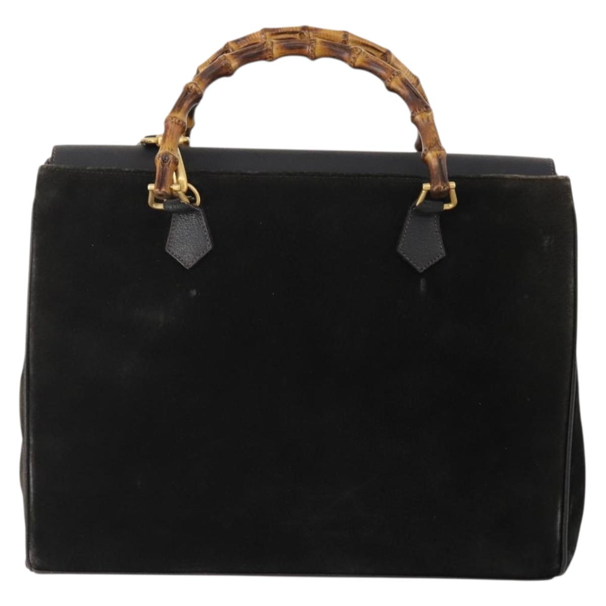 GUCCI Bamboo Tote Bag Suede 2way Black Gold 002 123 0322 Auth 175645
