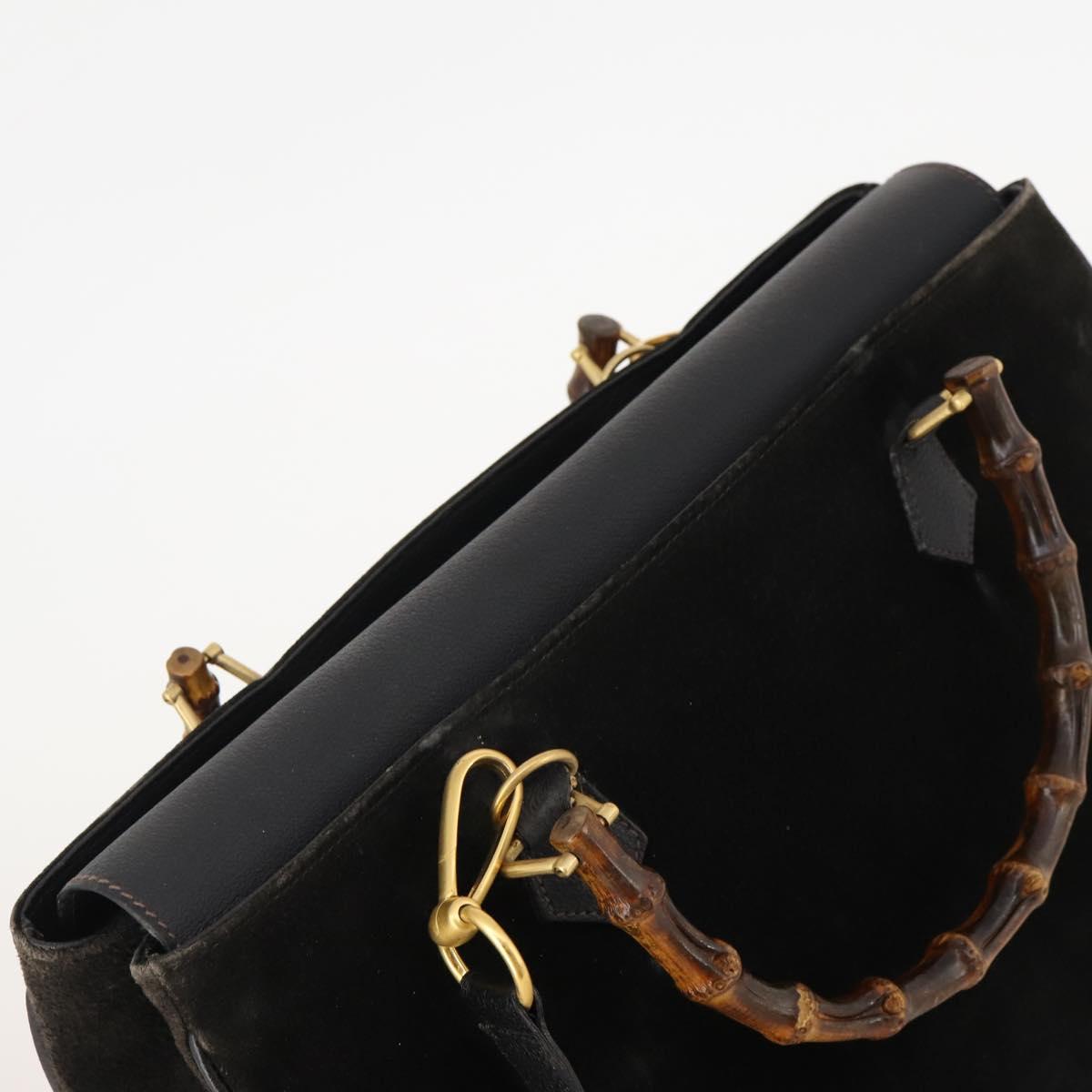 GUCCI Bamboo Tote Bag Suede 2way Black Gold 002 123 0322 Auth 175645