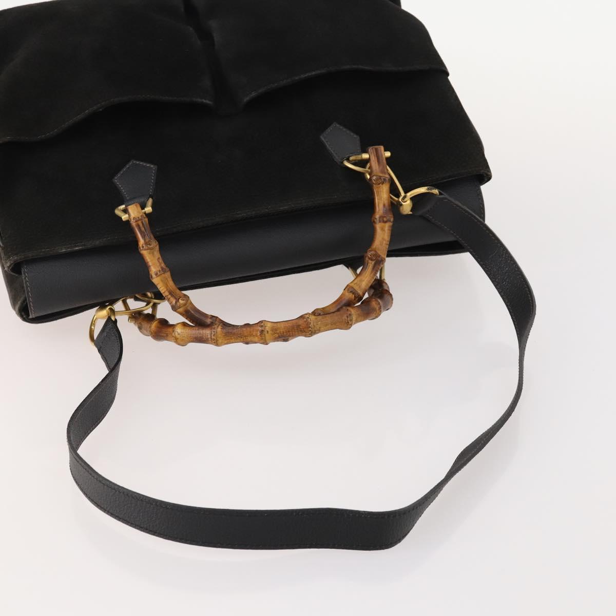 GUCCI Bamboo Tote Bag Suede 2way Black Gold 002 123 0322 Auth 175645