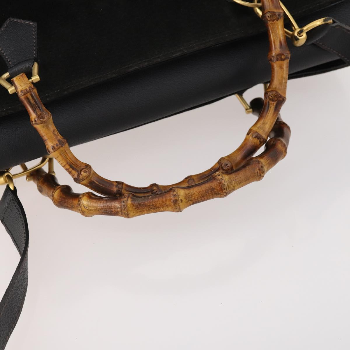 GUCCI Bamboo Tote Bag Suede 2way Black Gold 002 123 0322 Auth 175645