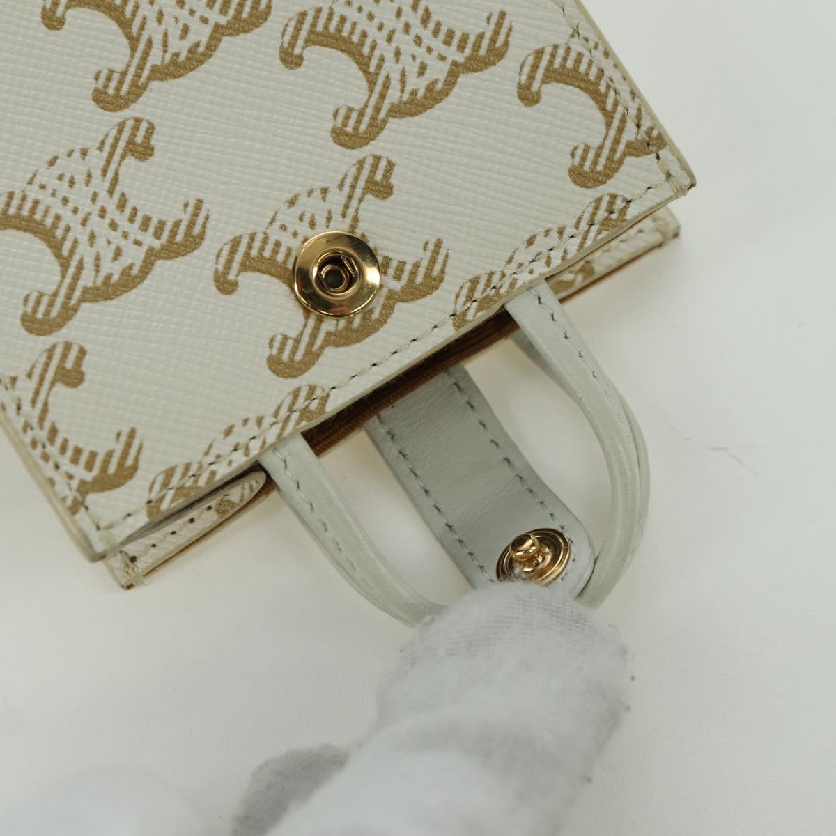 CELINE Macadam Canvas Micro Vertical Cover Bag Charm PVC White Gold Auth 175660M