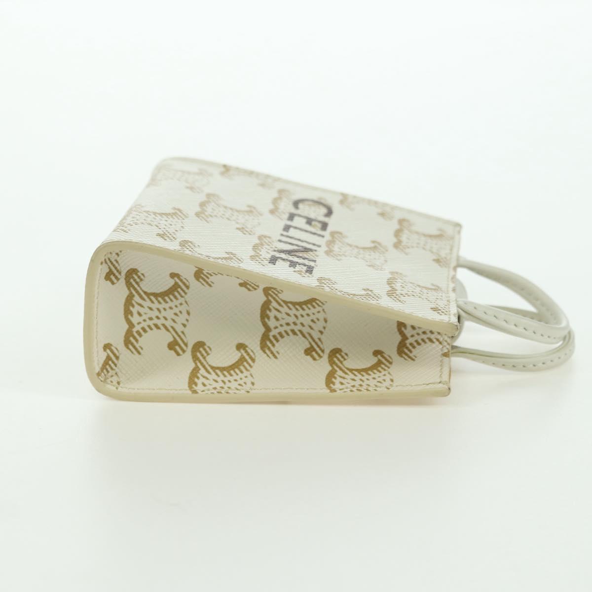 CELINE Macadam Canvas Micro Vertical Cover Bag Charm PVC White Gold Auth 175660M