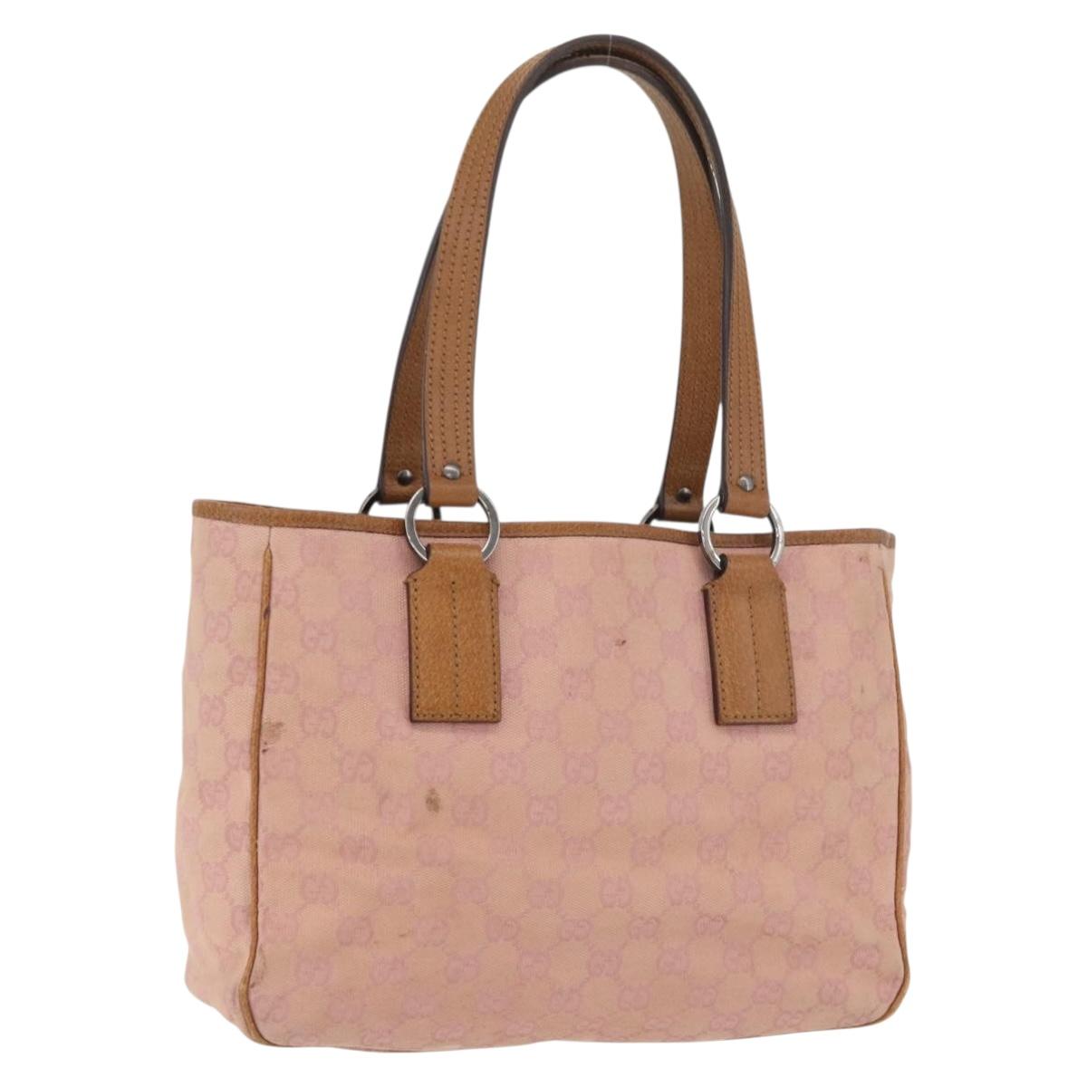 GUCCI GG Canvas Hand Bag Pink Silver 113019 Auth 175690